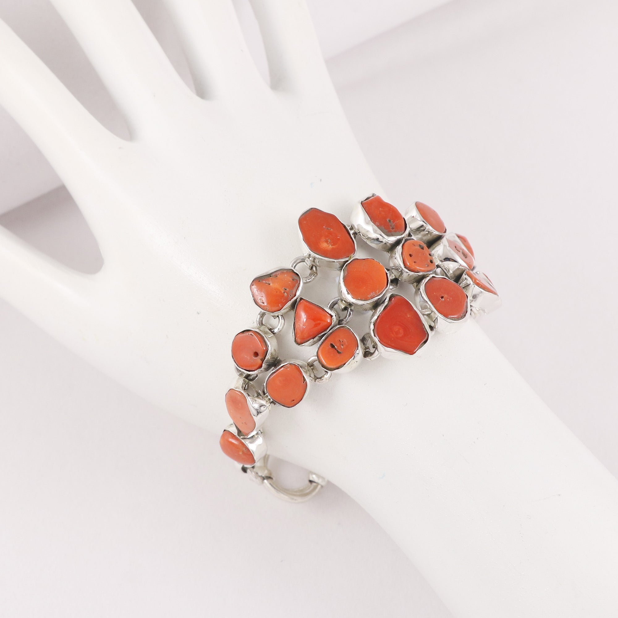 Natural Coral Sterling Silver 925 Bracelet