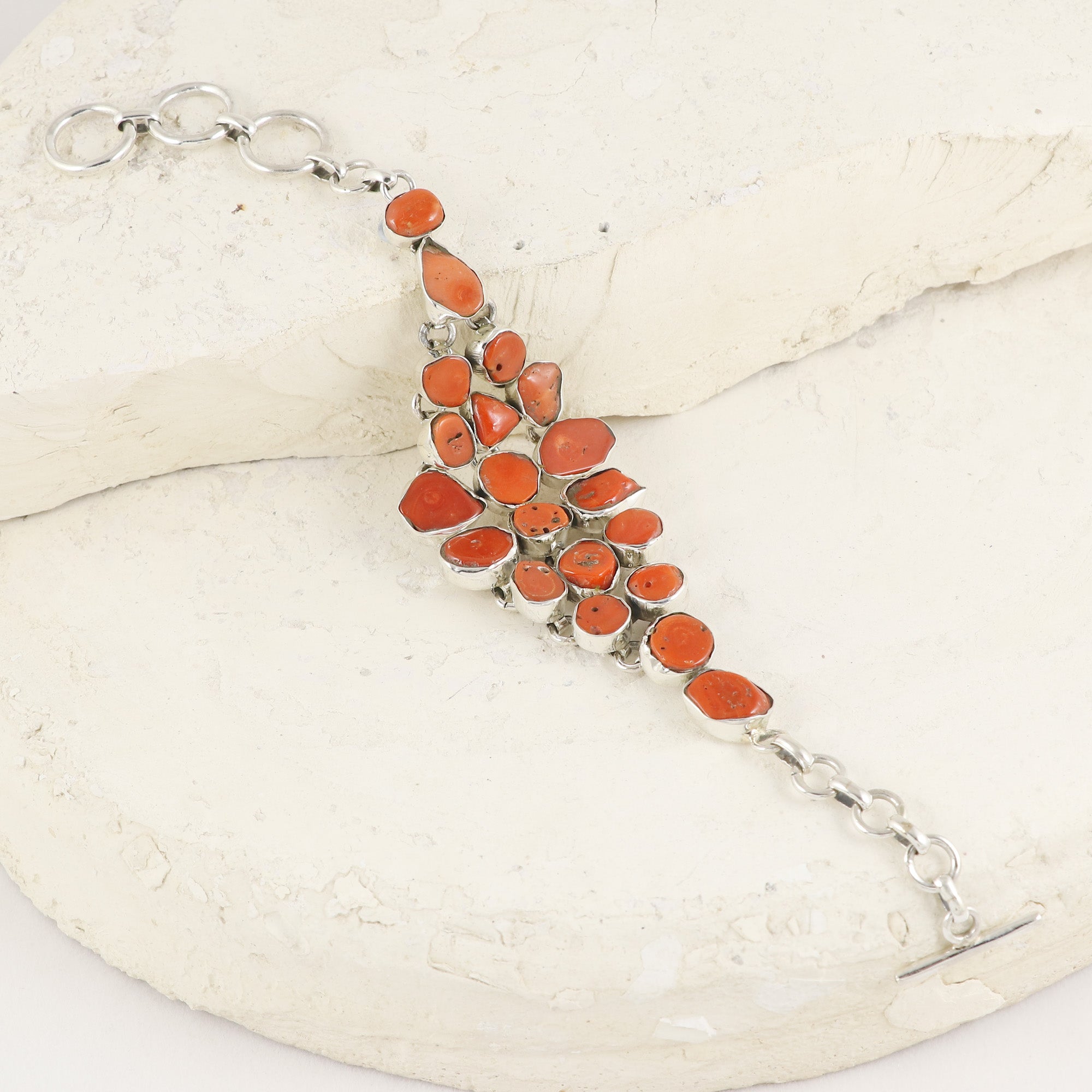 Natural Coral Sterling Silver 925 Bracelet