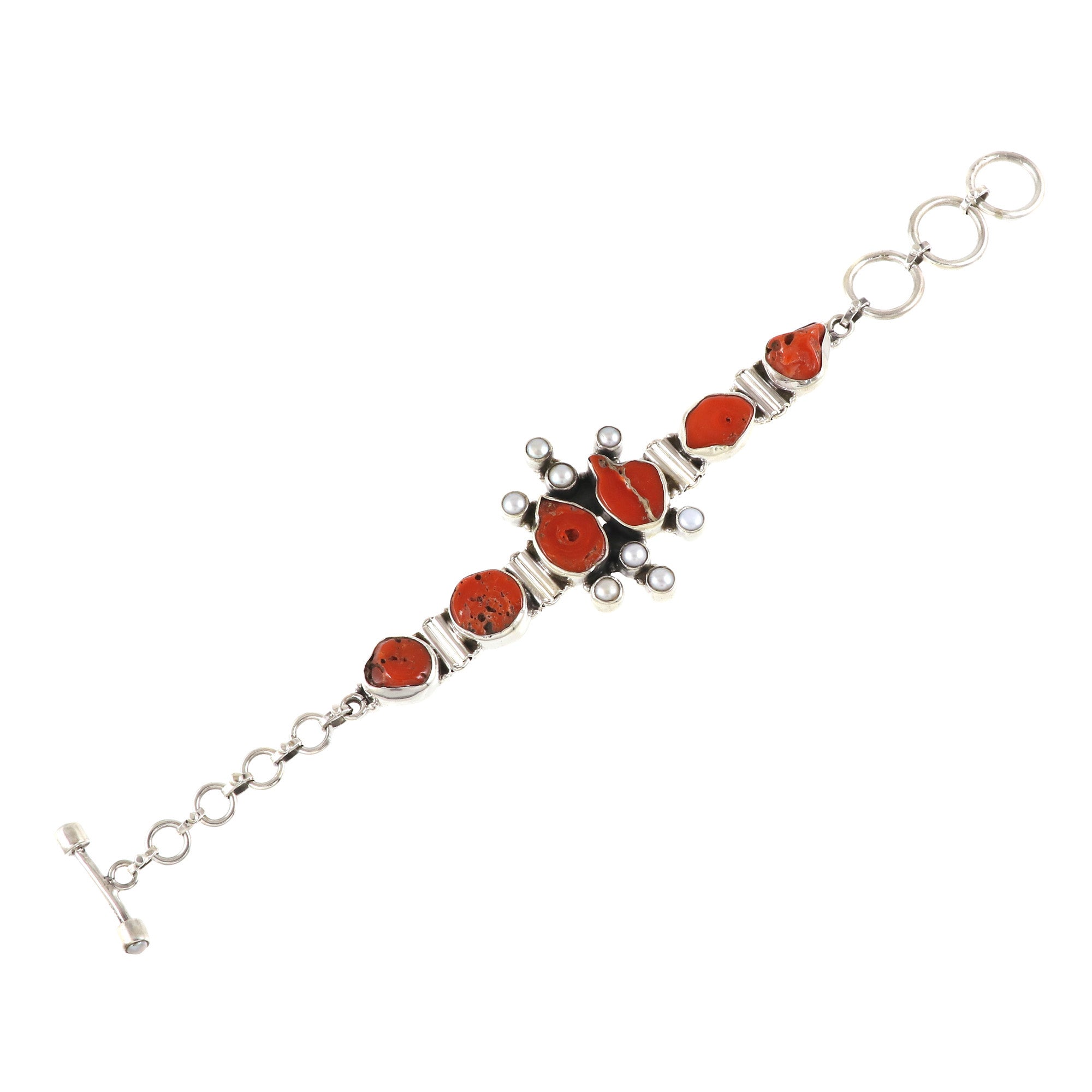 Natural Coral Sterling Silver 925 Bracelet