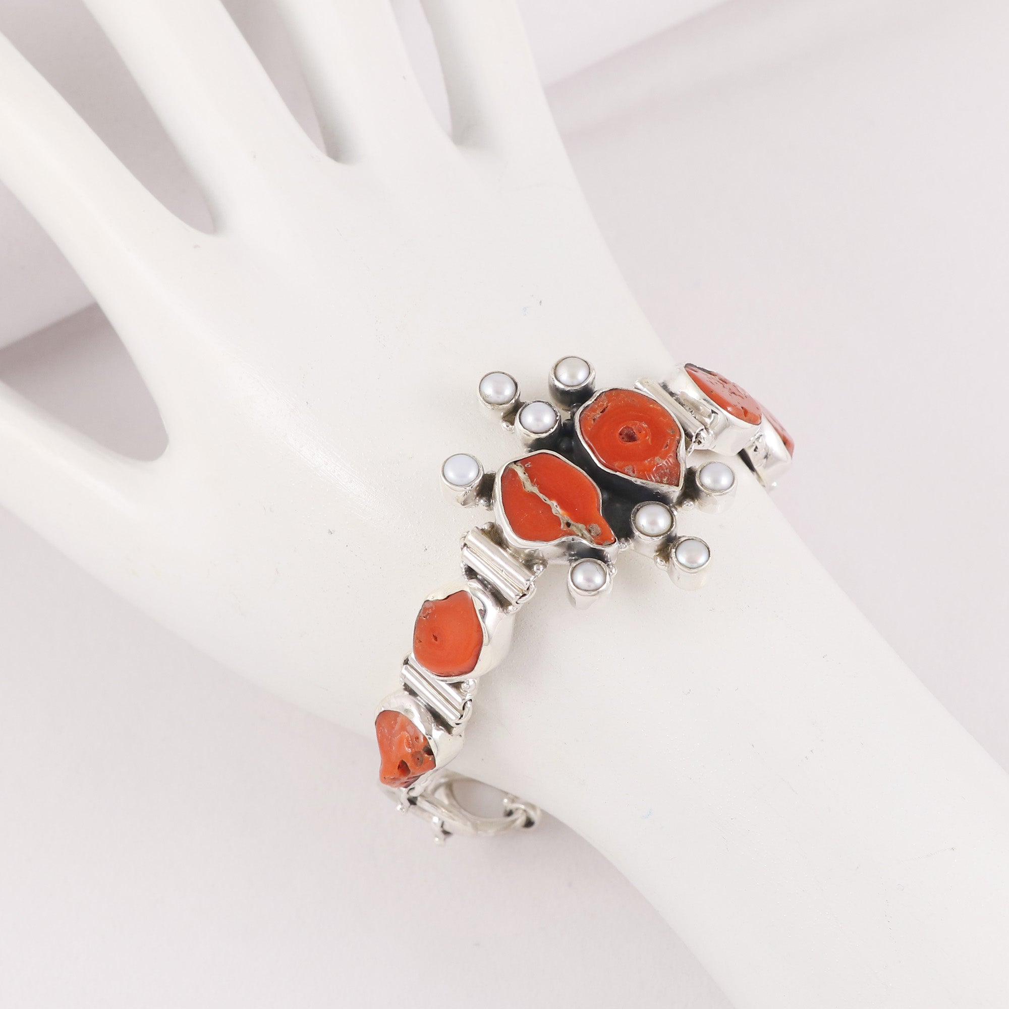 Natural Coral Sterling Silver 925 Bracelet