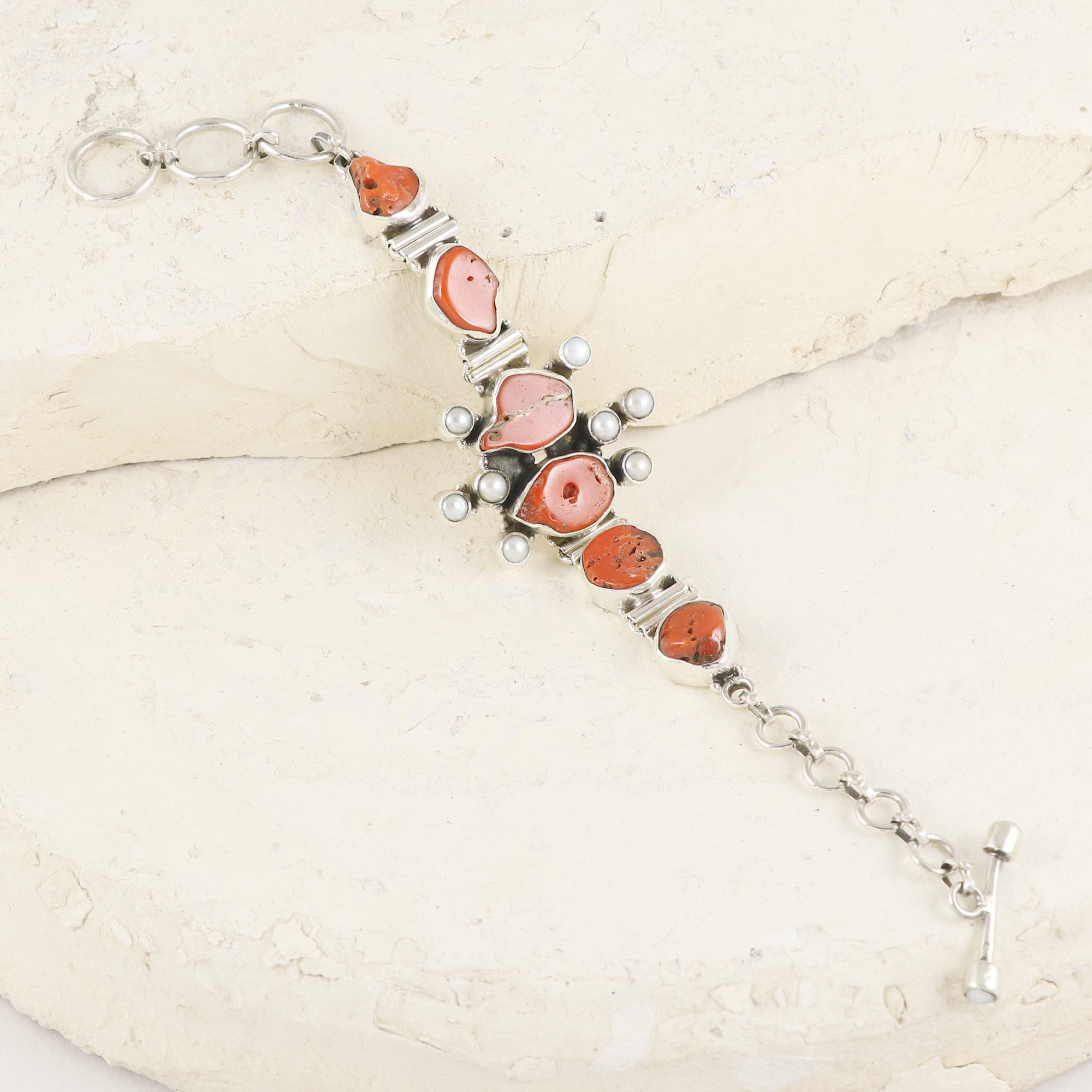 Natural Coral Sterling Silver 925 Bracelet