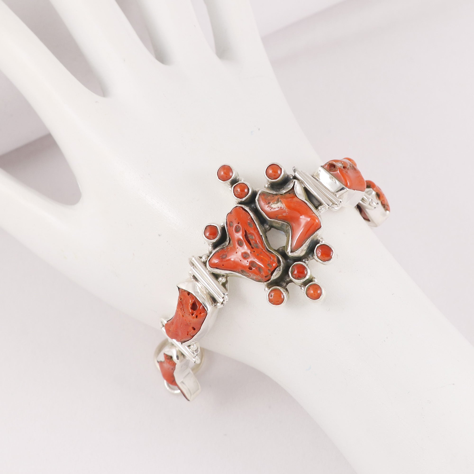 Natural Coral Sterling Silver 925 Bracelet