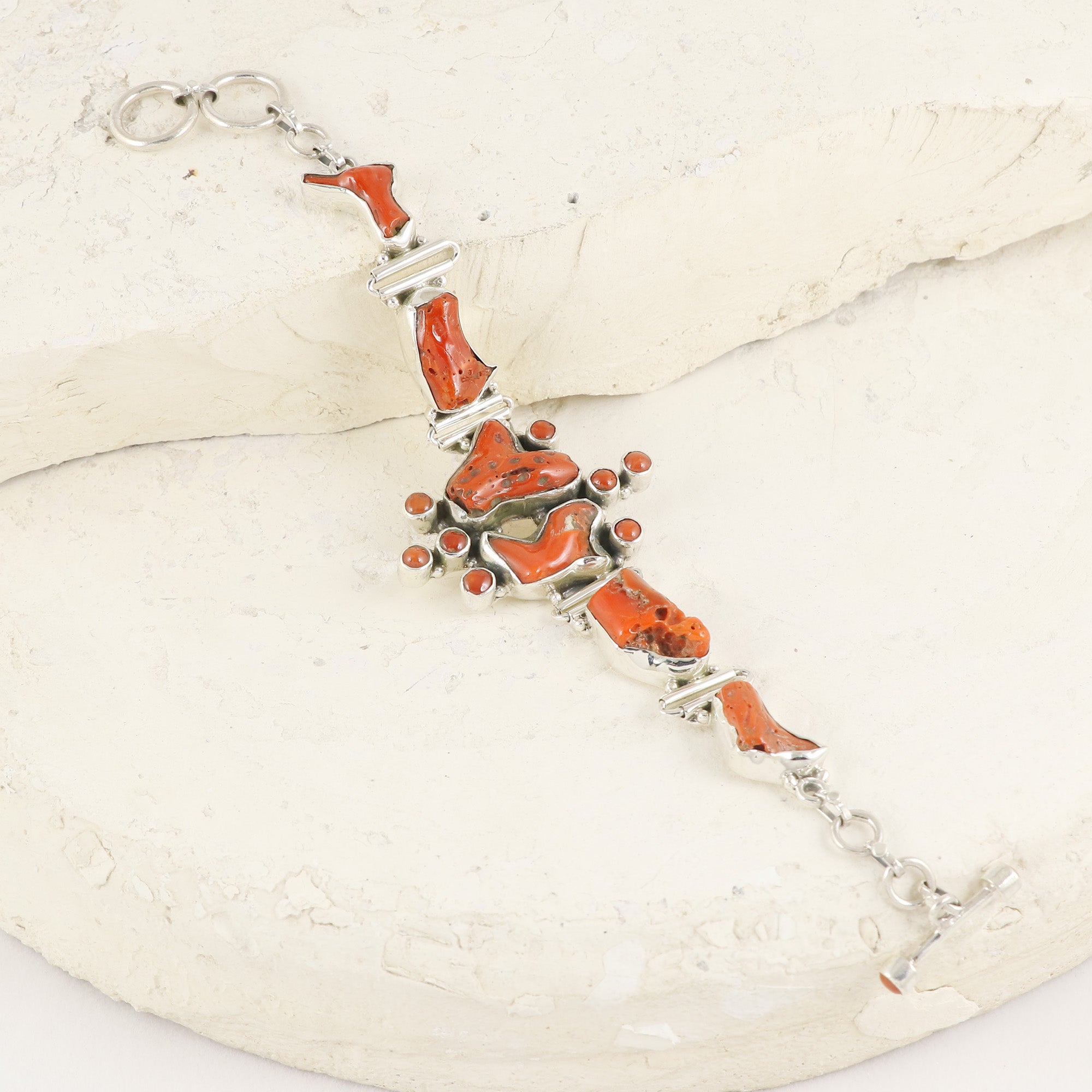 Natural Coral Sterling Silver 925 Bracelet