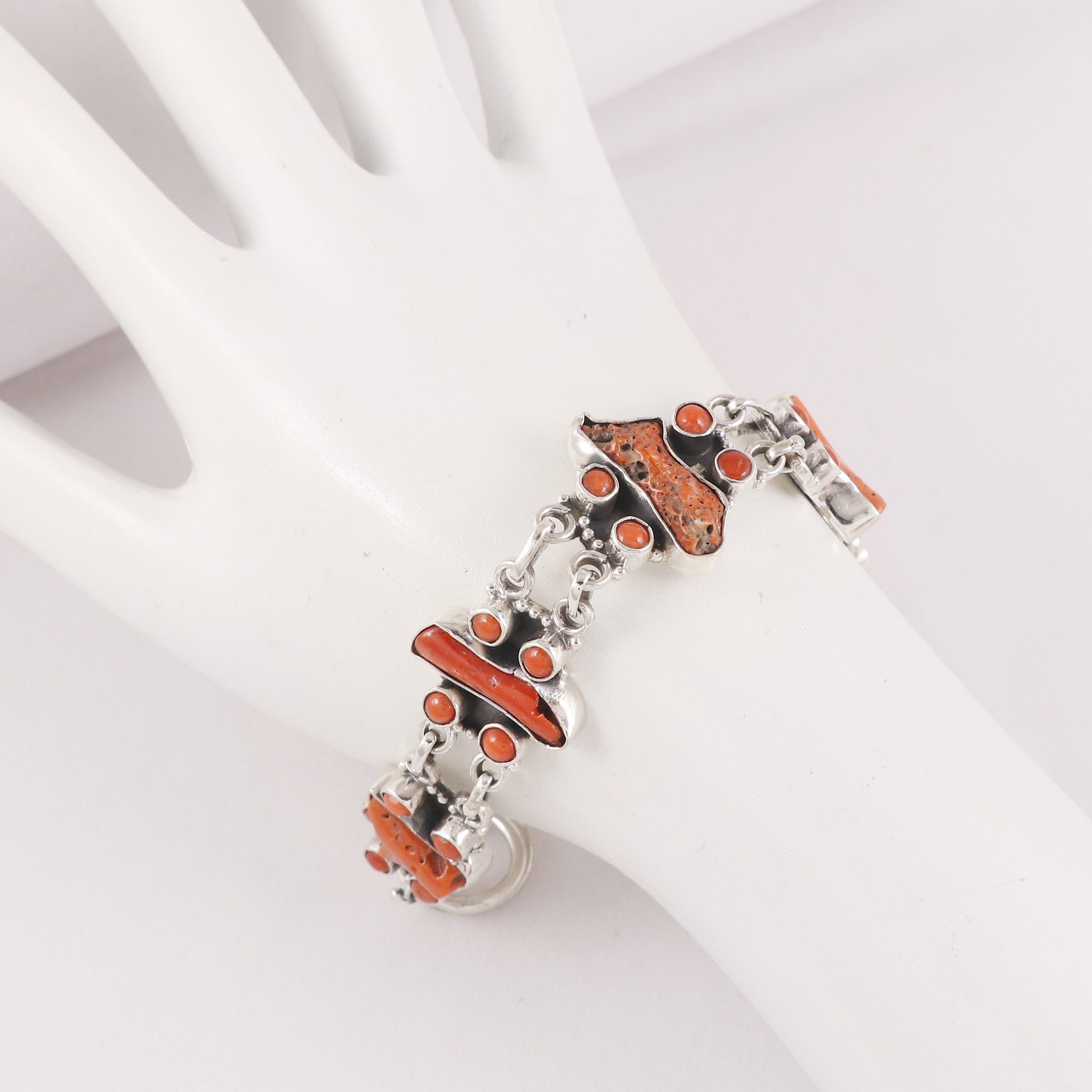 Natural Coral Sterling Silver 925 Bracelet