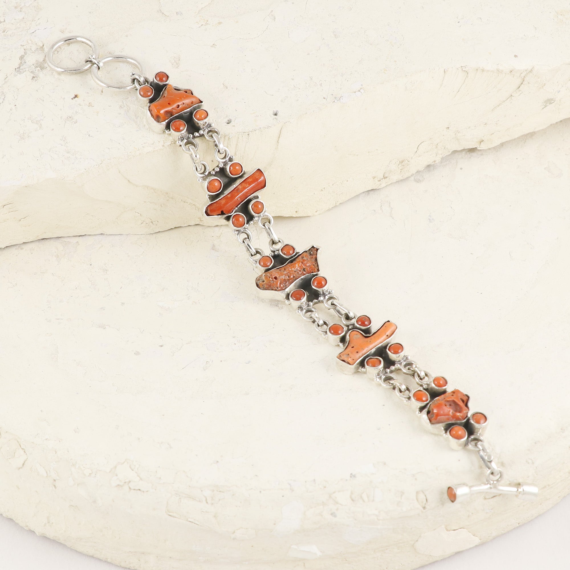 Natural Coral Sterling Silver 925 Bracelet