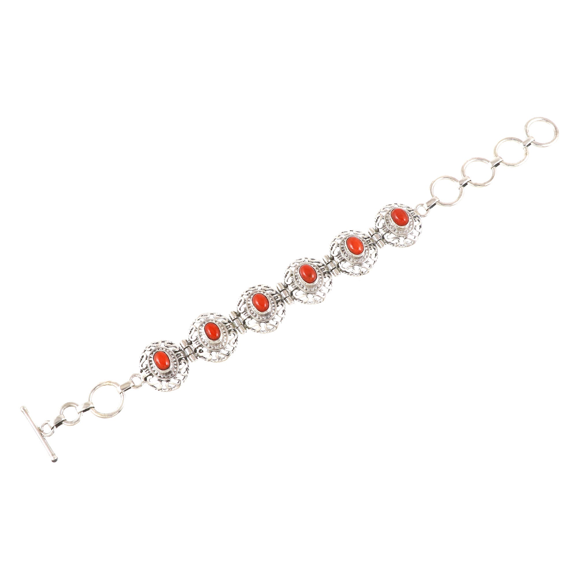 Natural Coral Sterling Silver 925 Bracelet