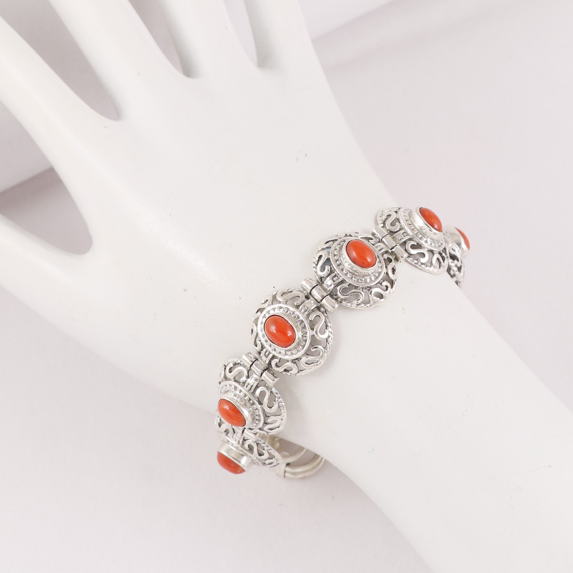 Natural Coral Sterling Silver 925 Bracelet