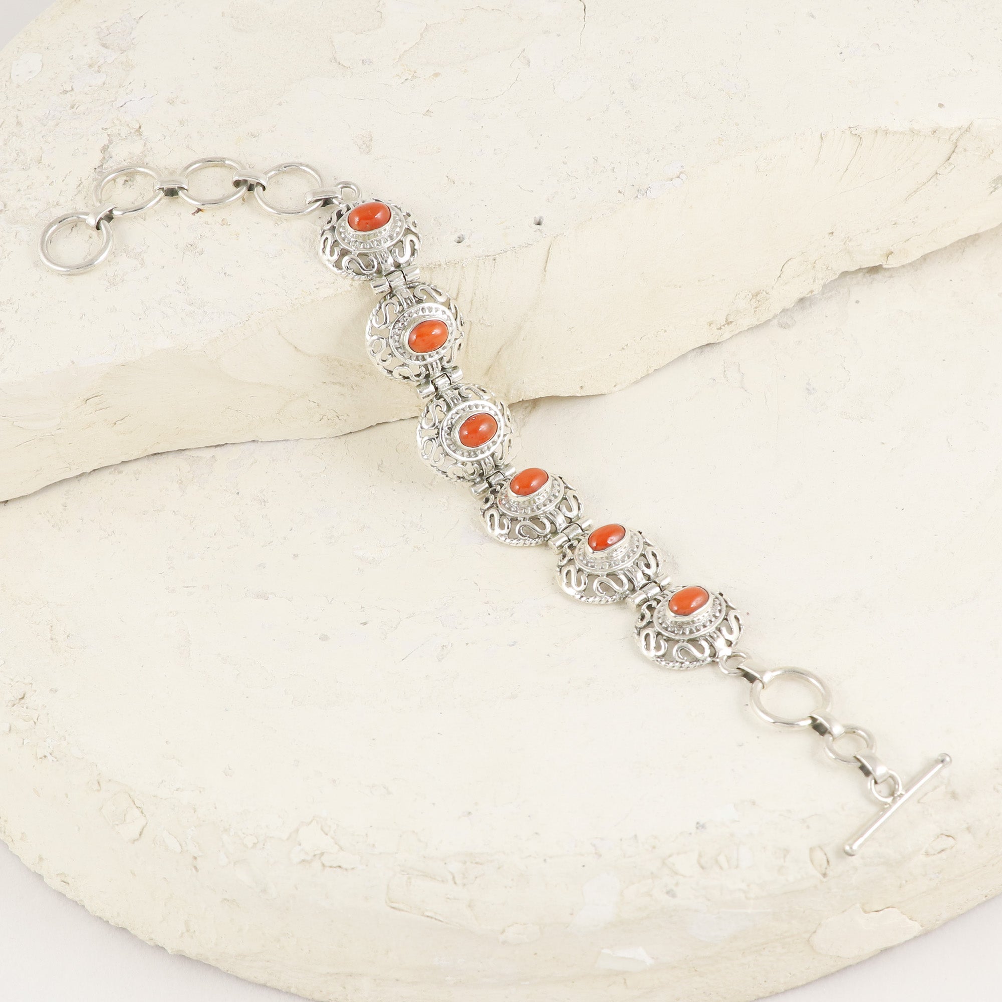 Natural Coral Sterling Silver 925 Bracelet