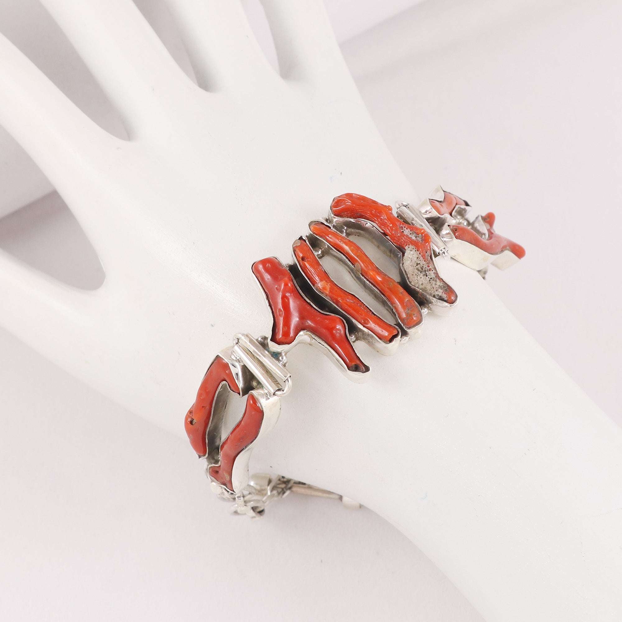 Natural Coral Sterling Silver 925 Bracelet