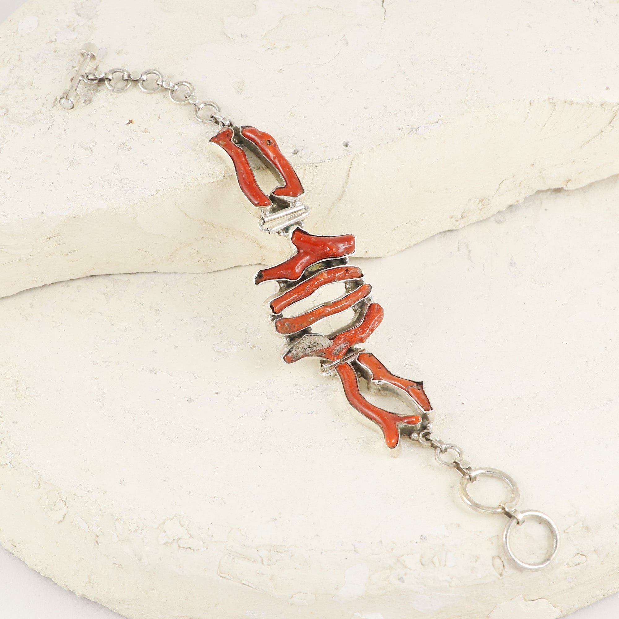 Natural Coral Sterling Silver 925 Bracelet