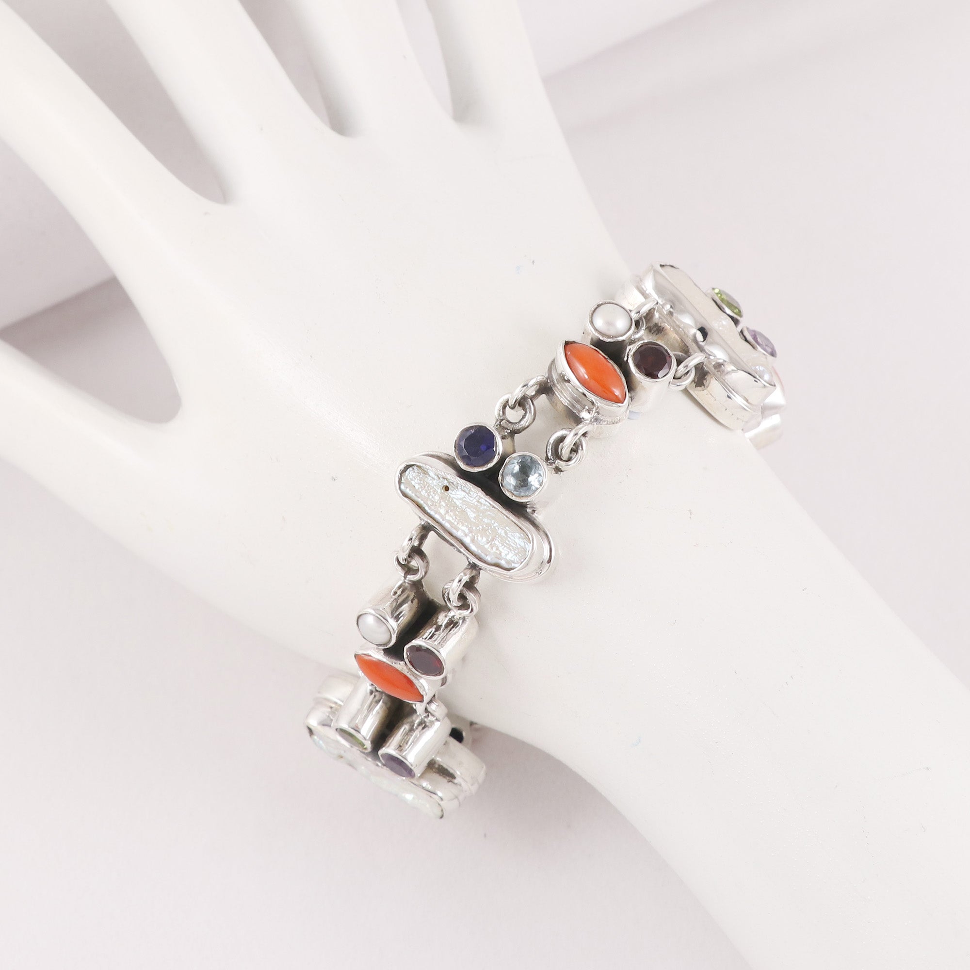 Natural Coral Sterling Silver 925 Bracelet