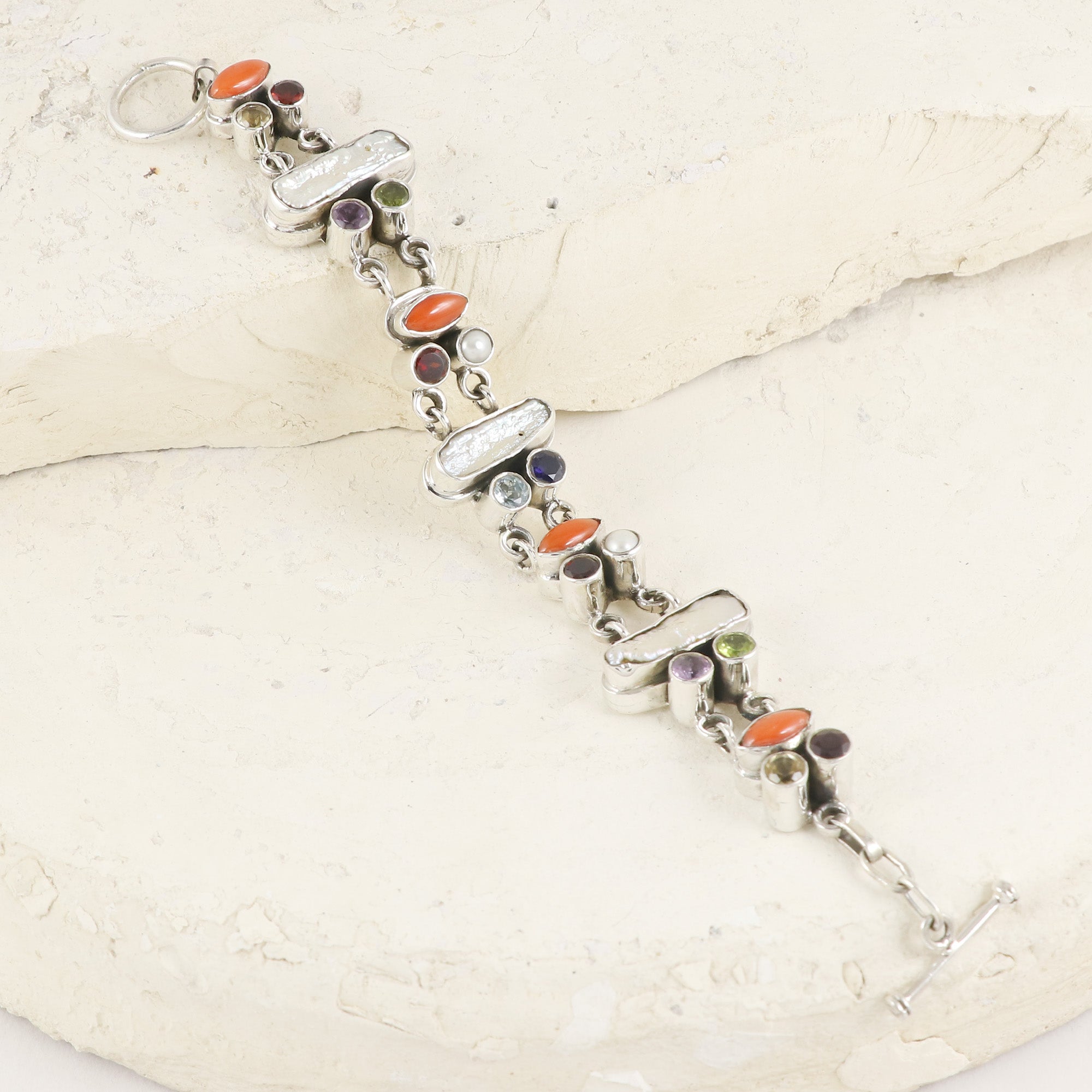 Natural Coral Sterling Silver 925 Bracelet