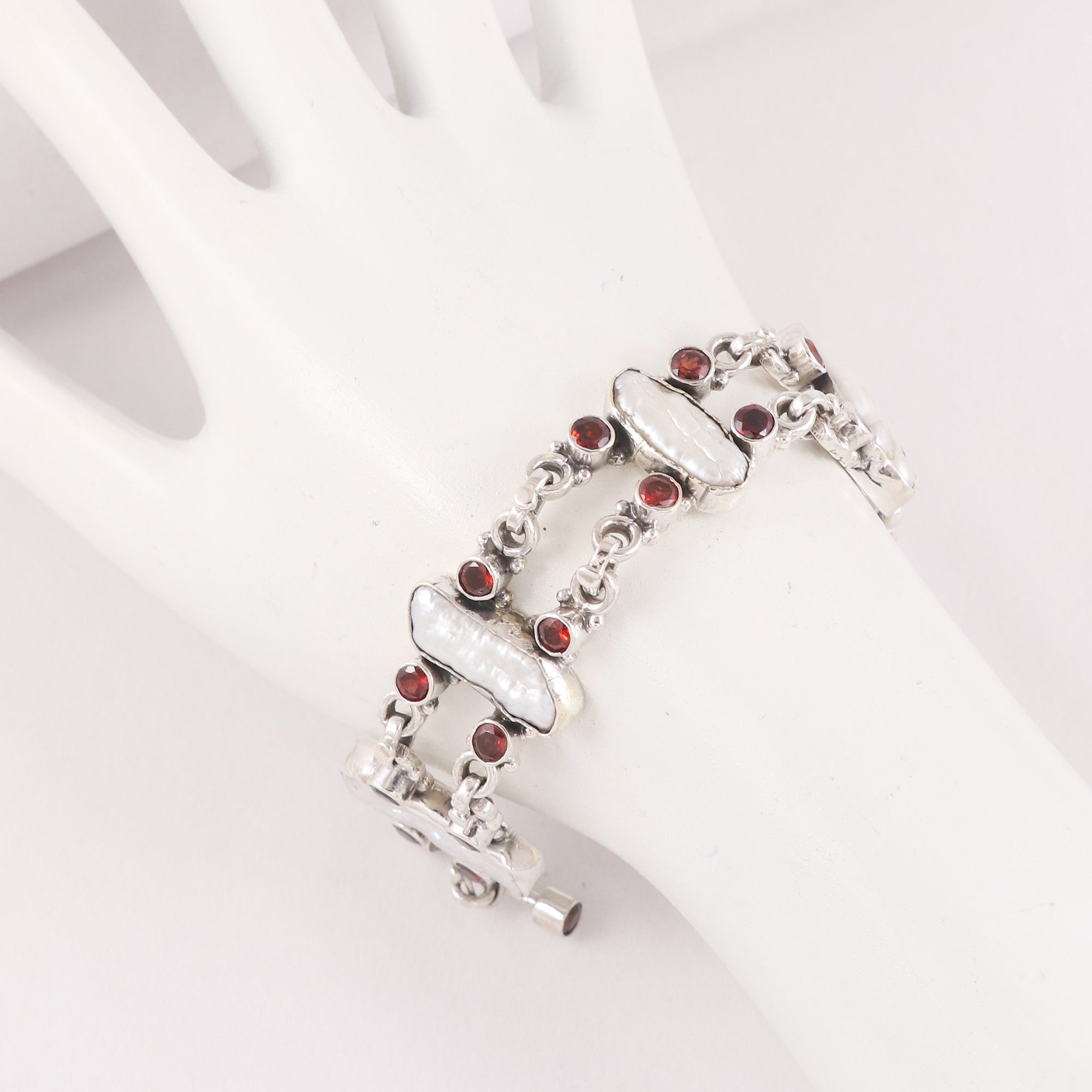 Natural Garnet Sterling Silver 925 Bracelet