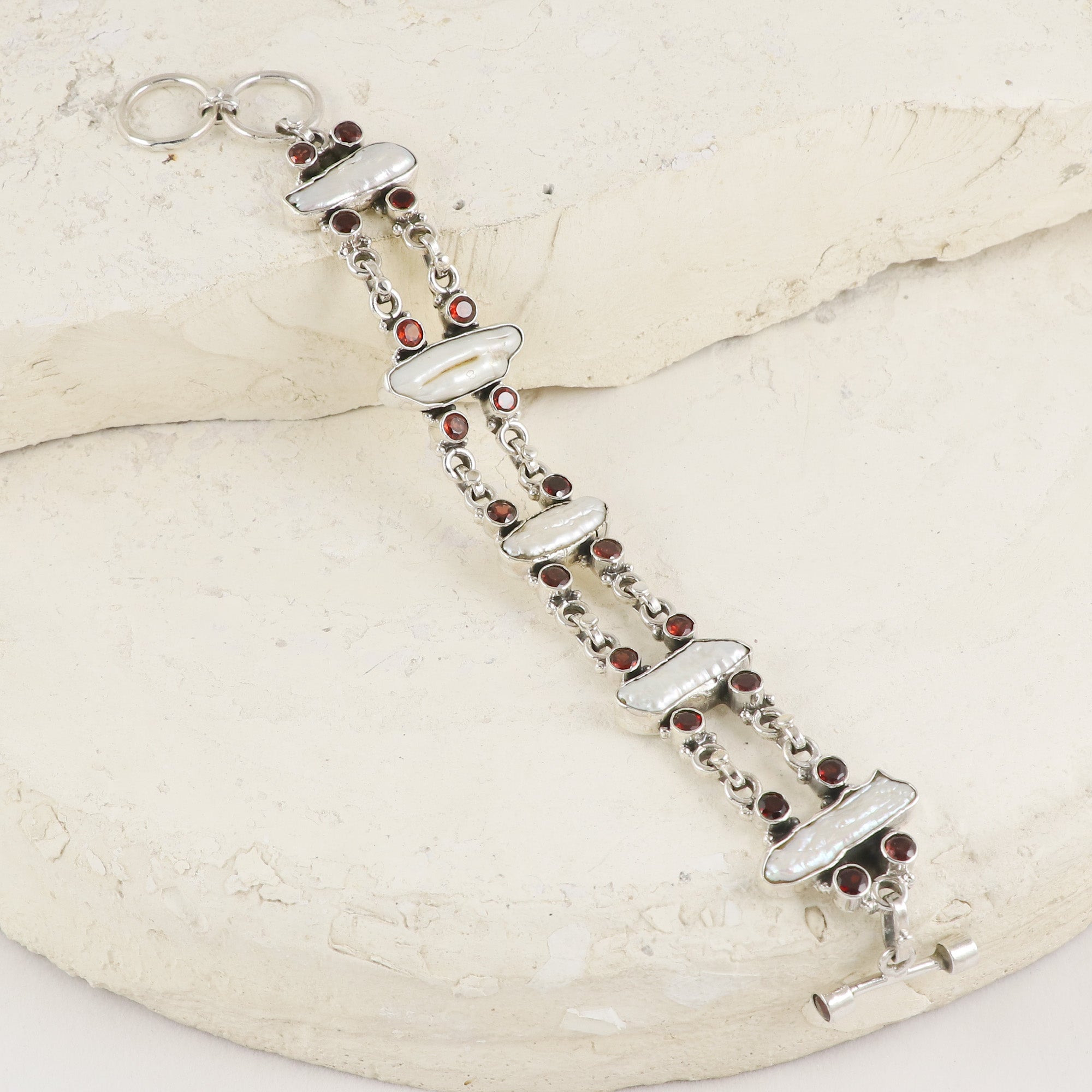 Natural Garnet Sterling Silver 925 Bracelet