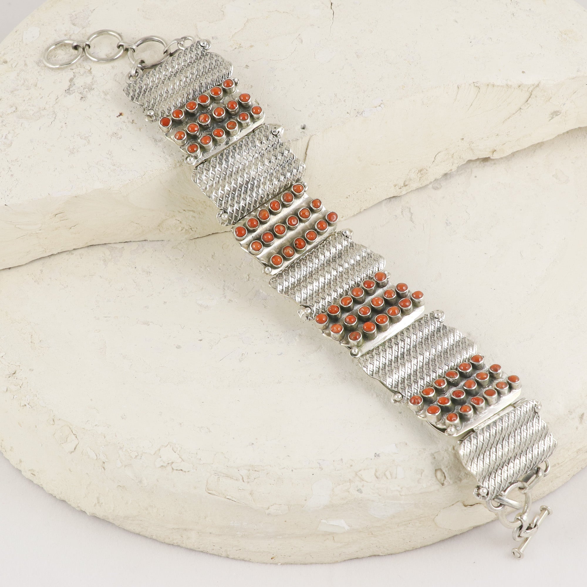 Natural Coral Sterling Silver 925 Bracelet