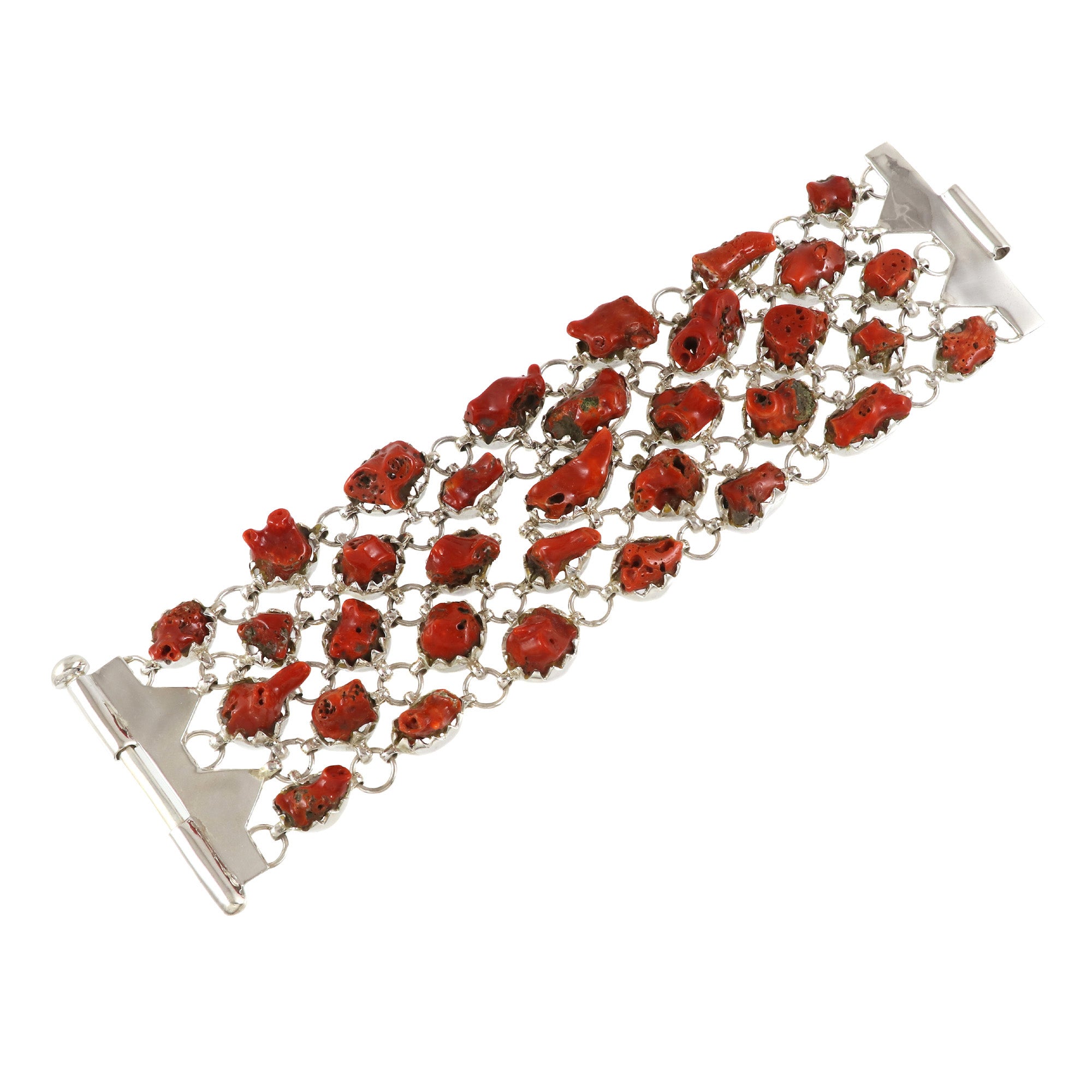 Natural Coral Sterling Silver 925 Bracelet
