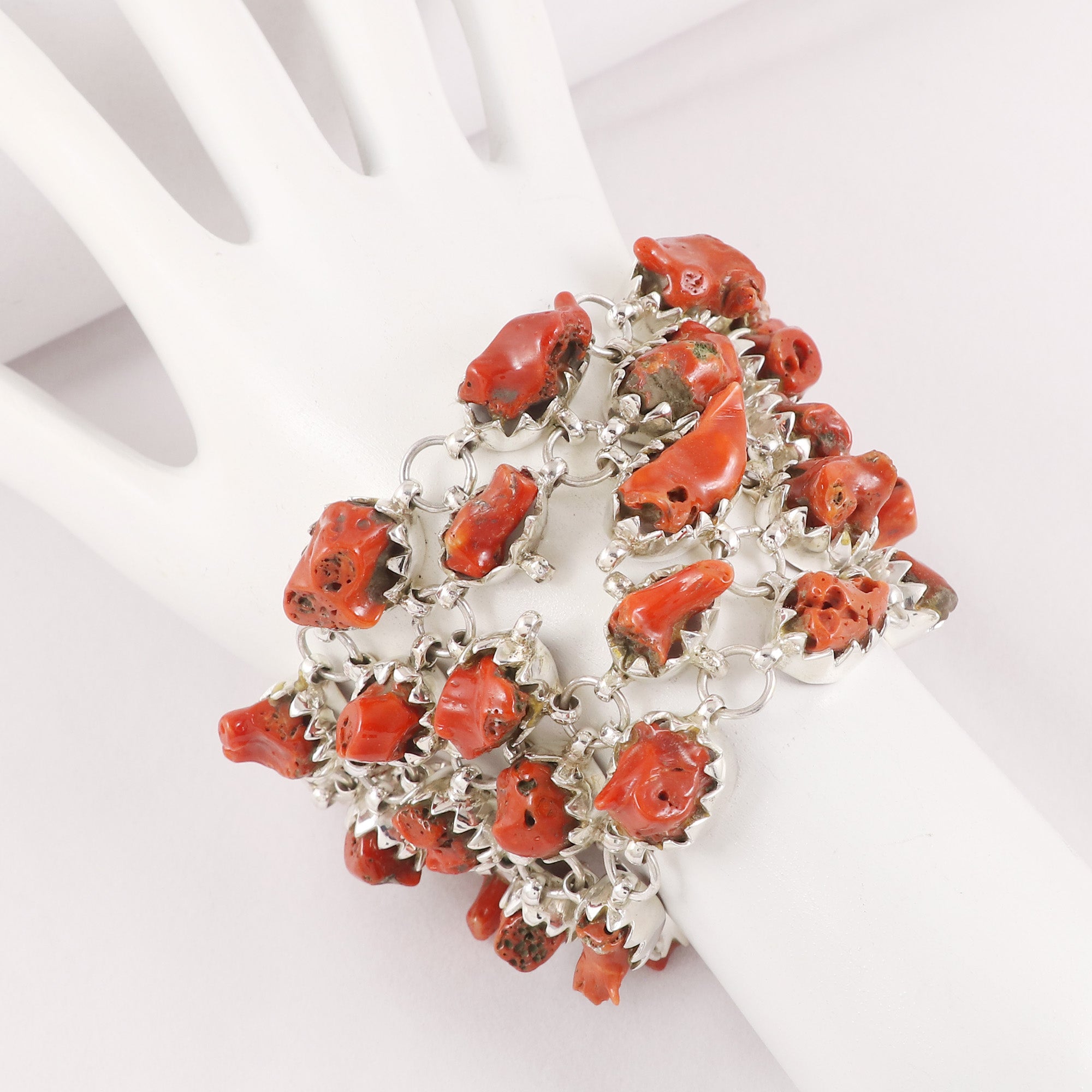Natural Coral Sterling Silver 925 Bracelet