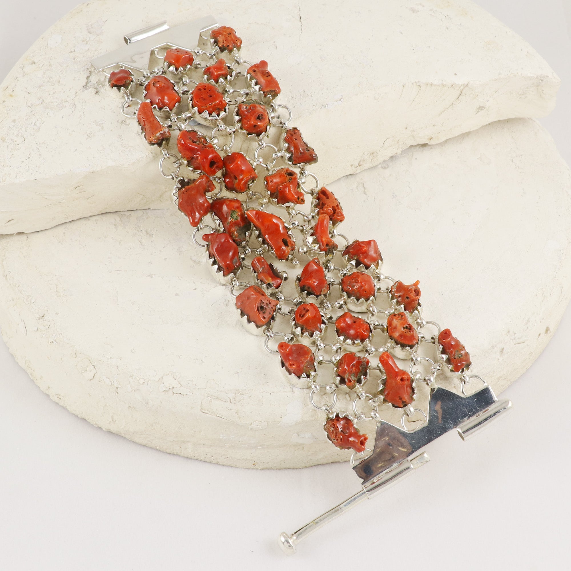Natural Coral Sterling Silver 925 Bracelet