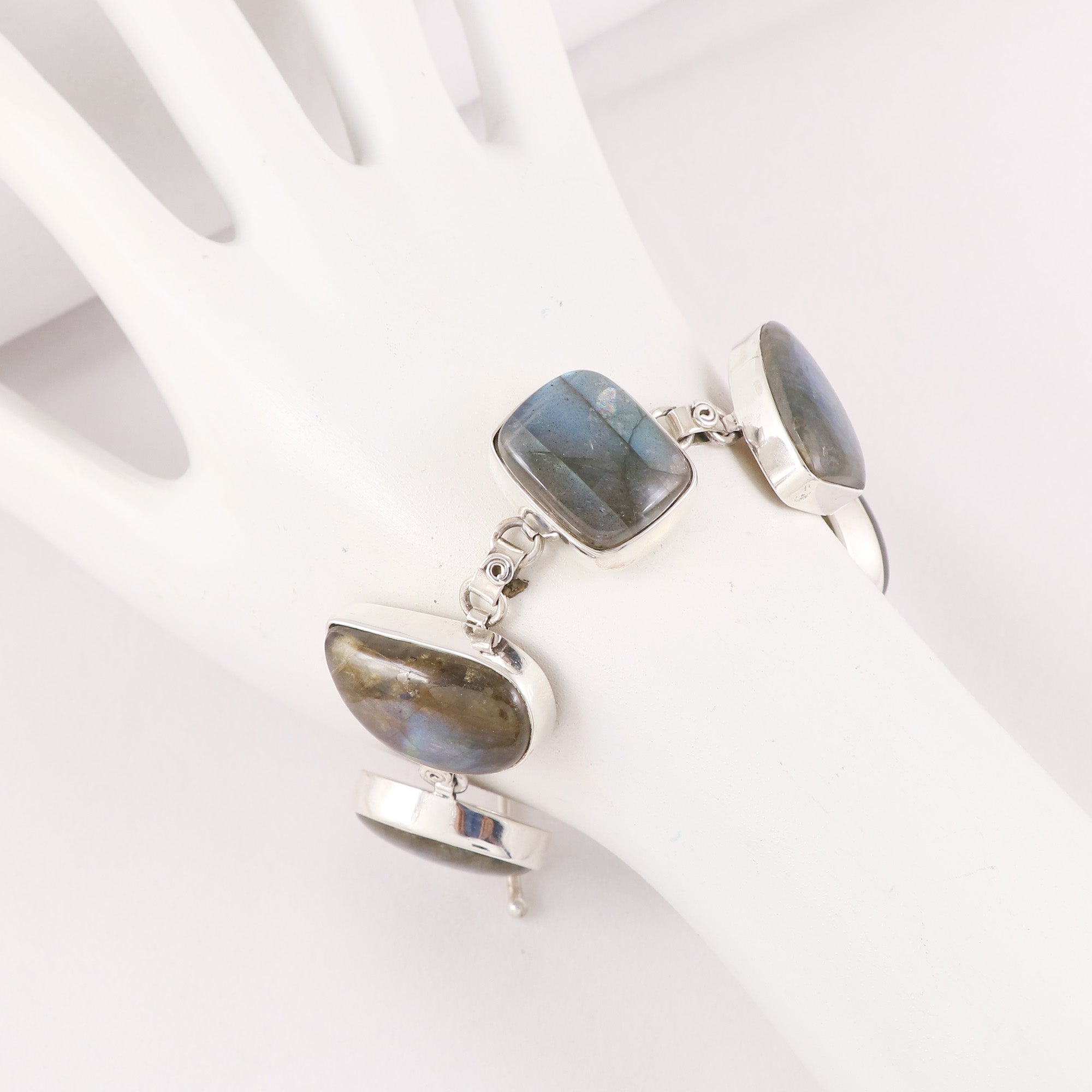 Natural Labradorite Sterling Silver Bracelet