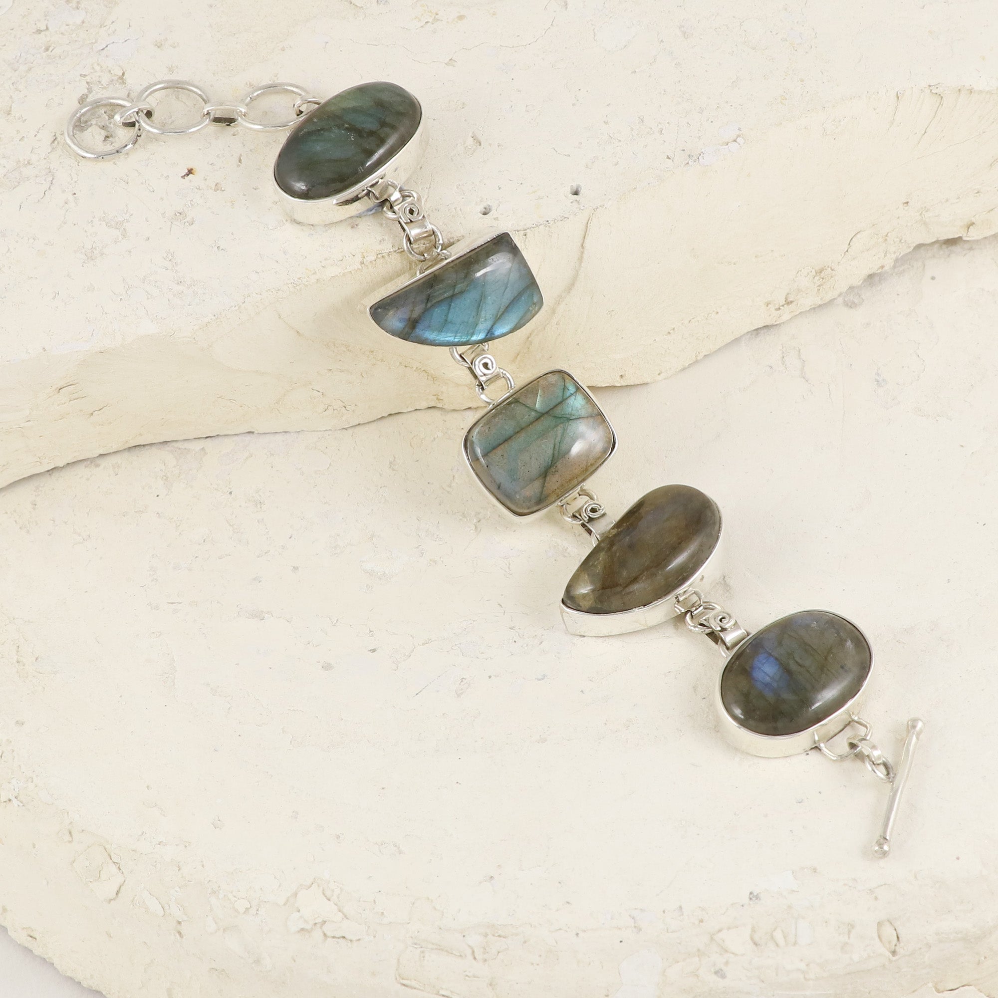Natural Labradorite Sterling Silver Bracelet