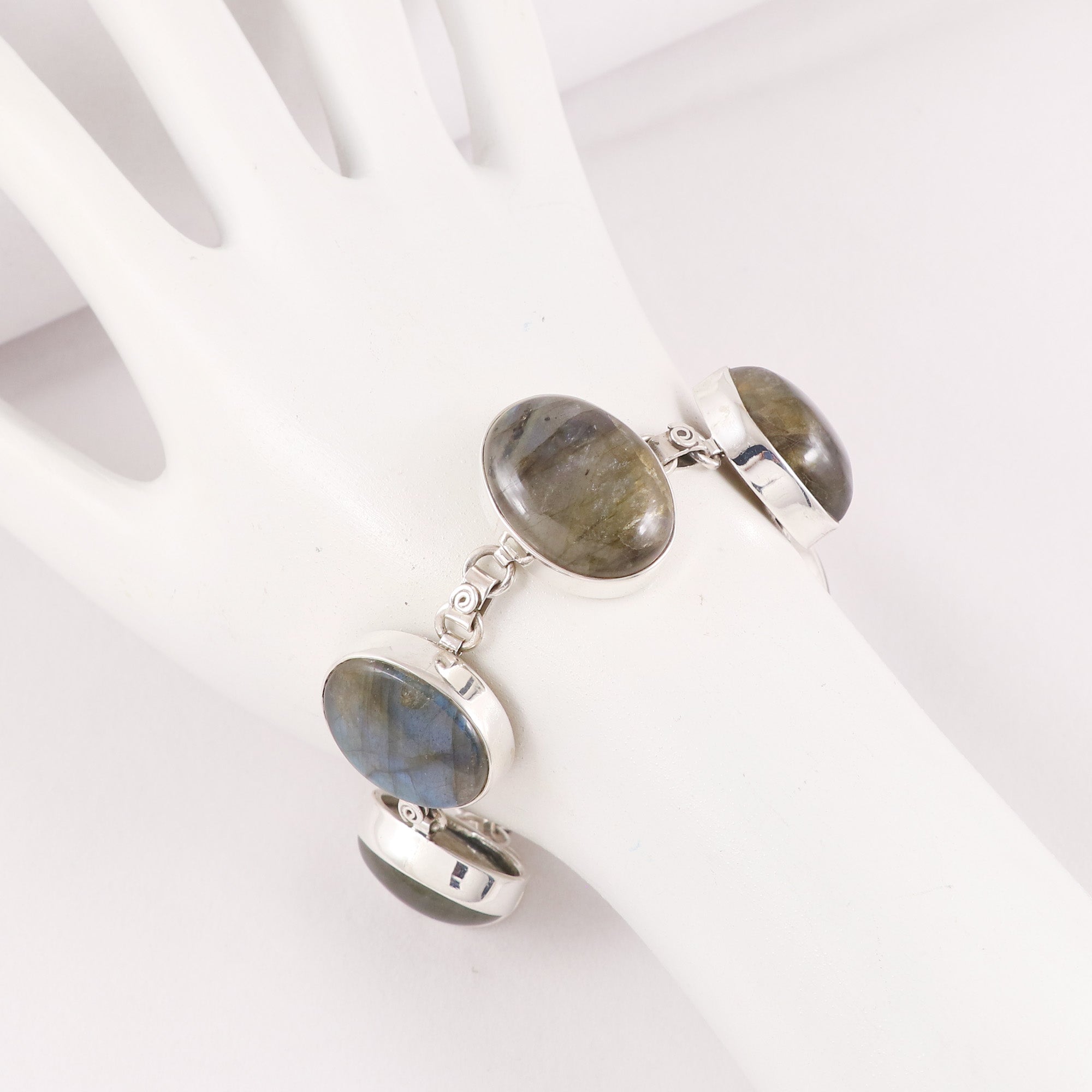 Natural Labradorite Sterling Silver Bracelet