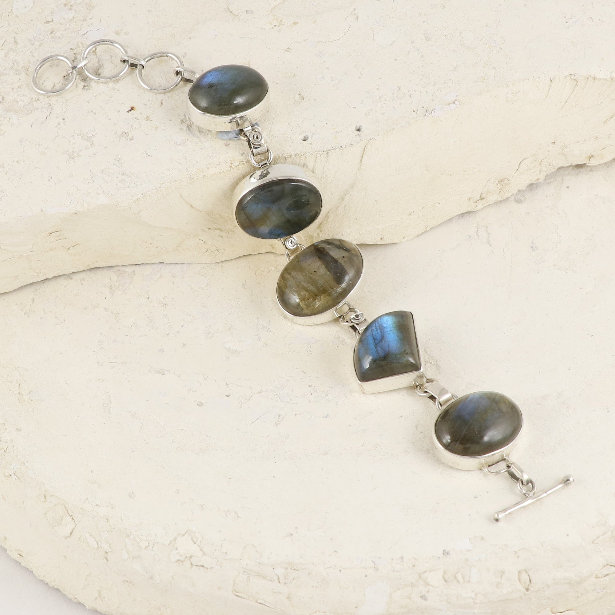 Natural Labradorite Sterling Silver Bracelet