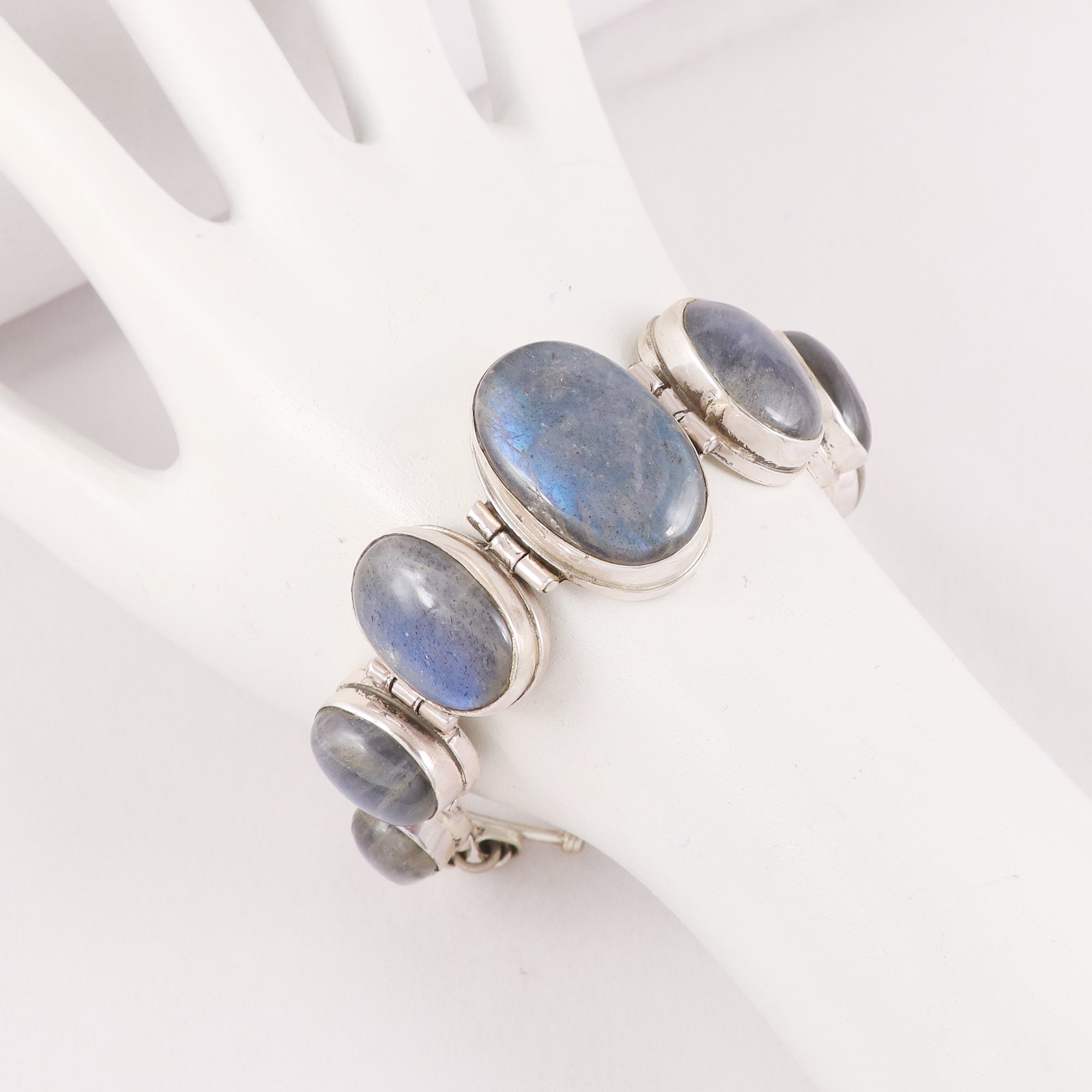 Natural Labradorite Sterling Silver Bracelet