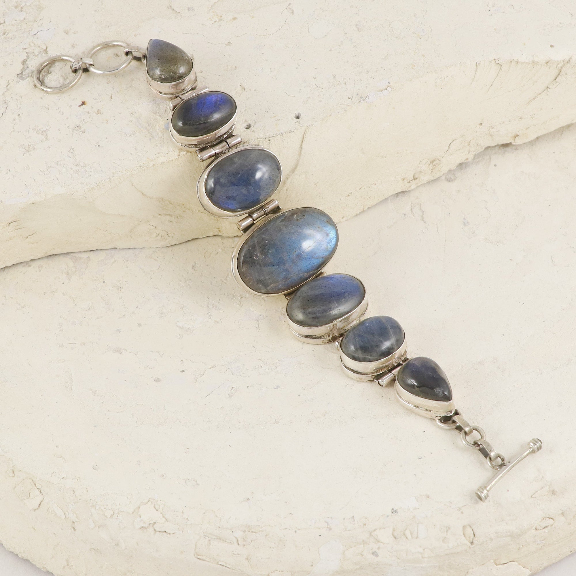Natural Labradorite Sterling Silver Bracelet