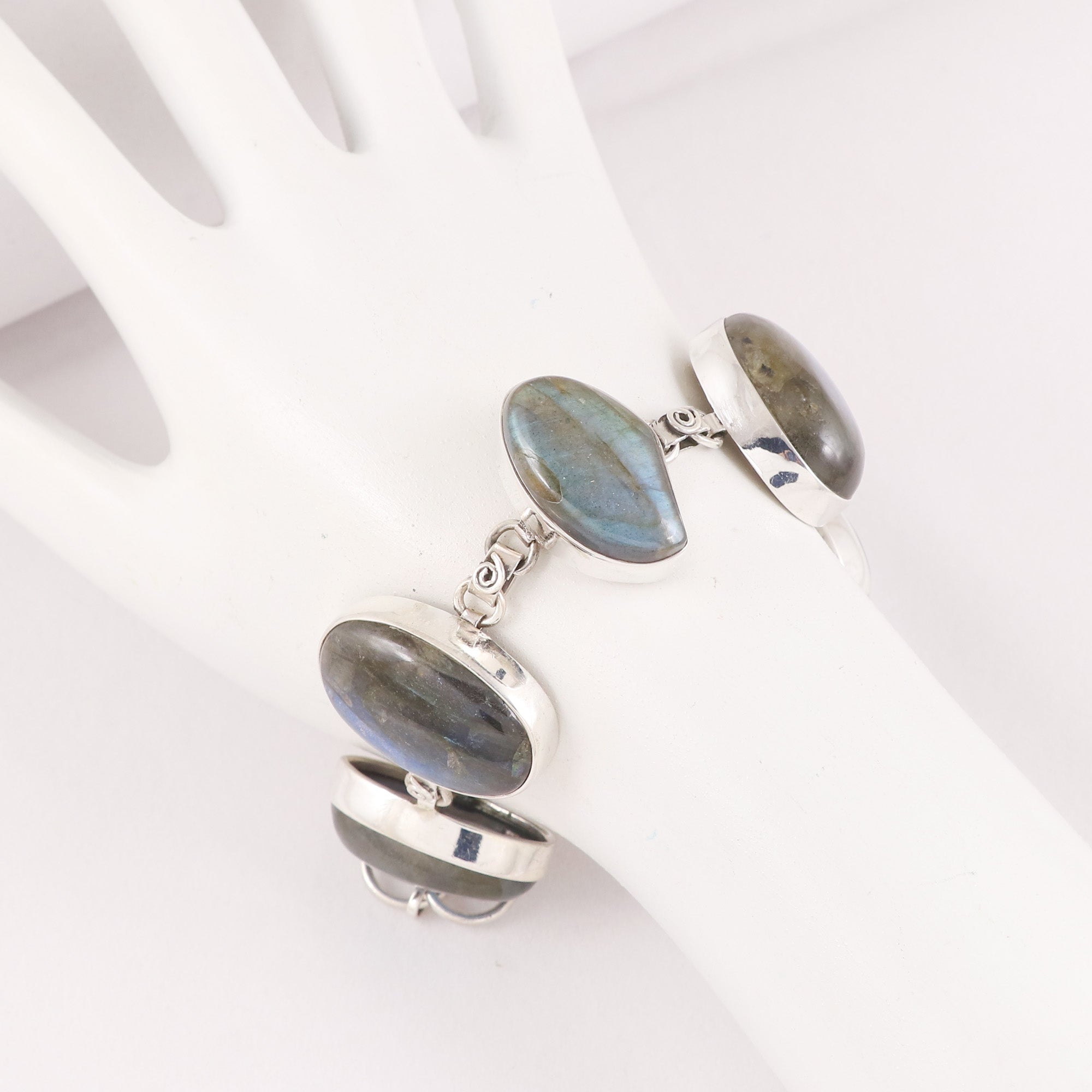 Natural Labradorite Sterling Silver Bracelet