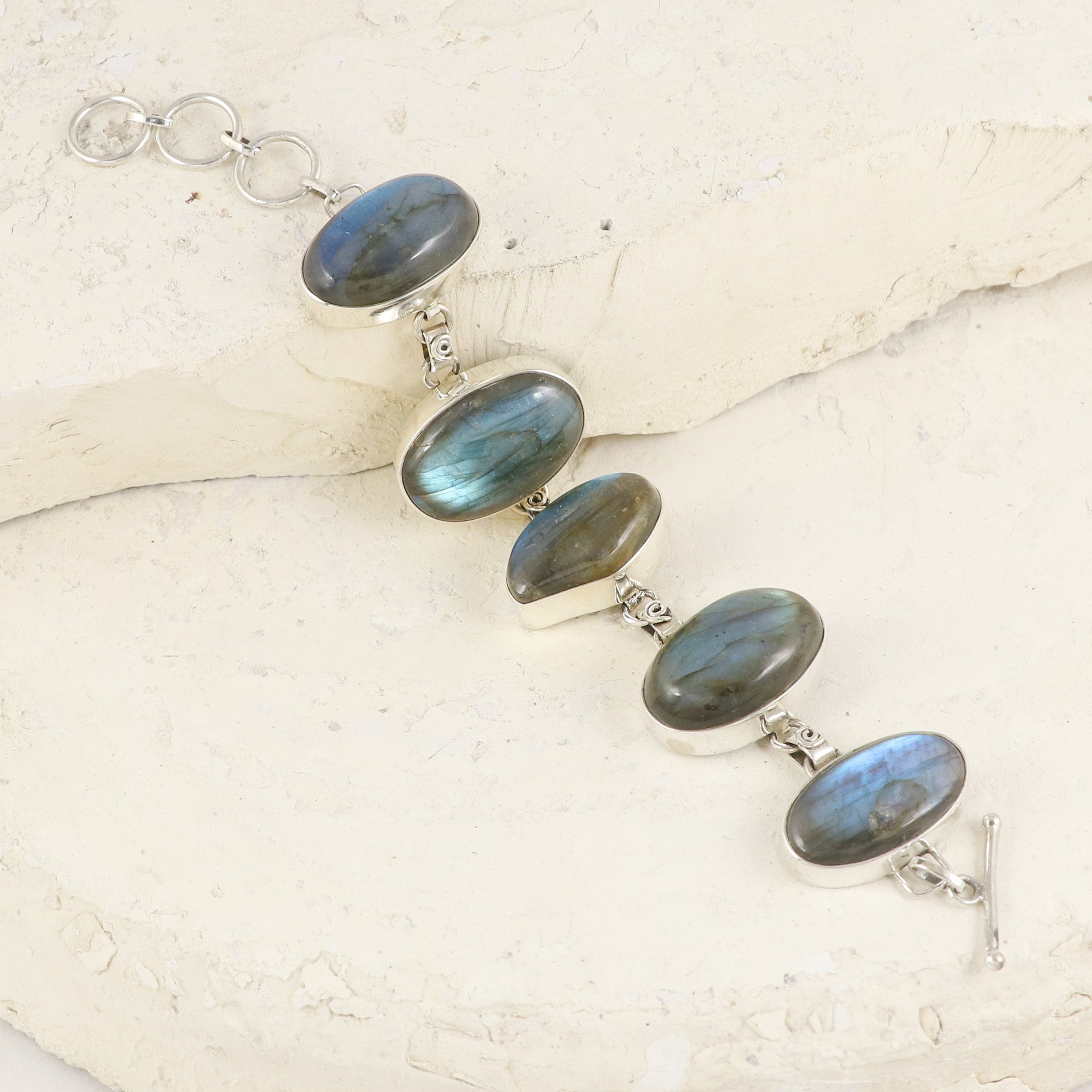 Natural Labradorite Sterling Silver Bracelet