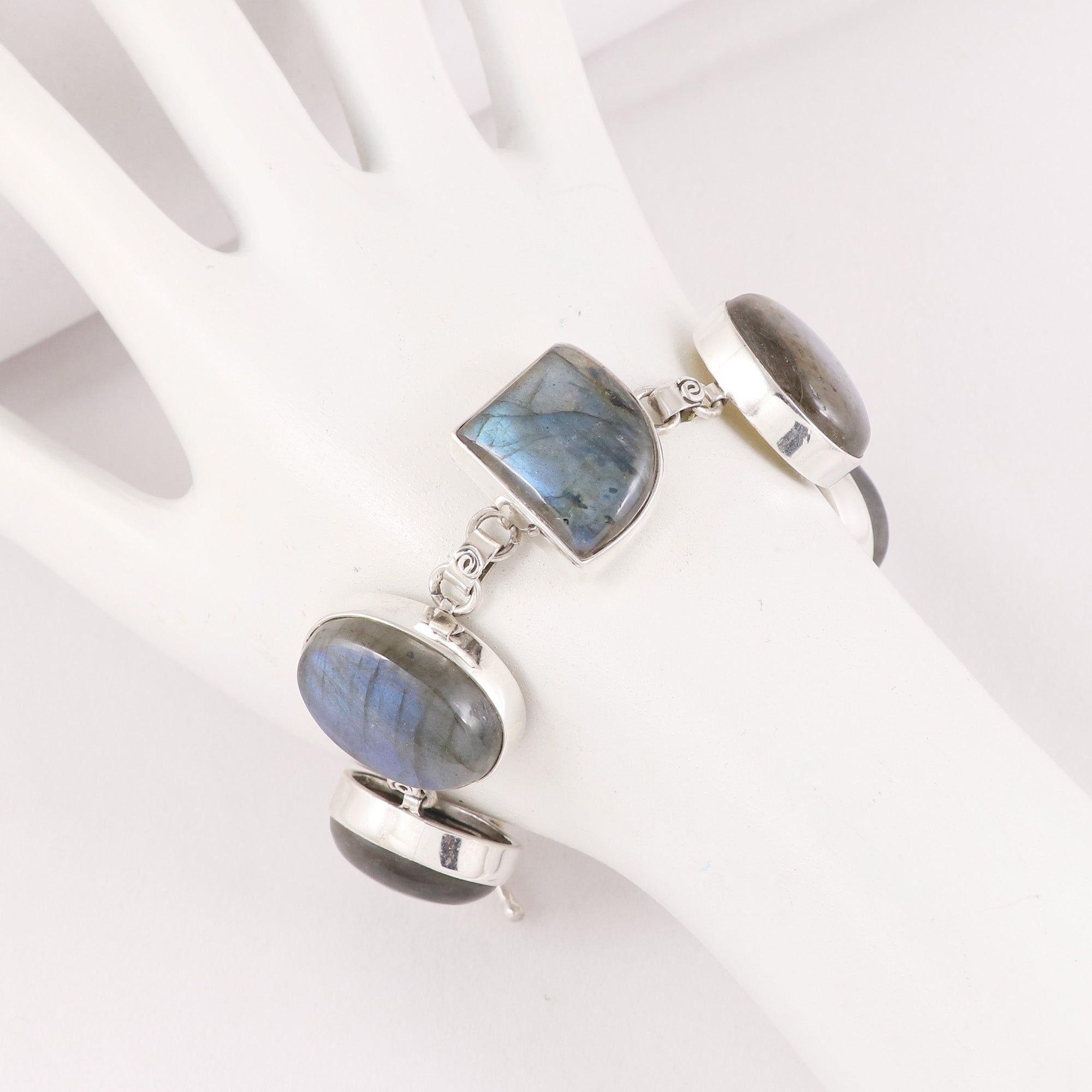 Natural Labradorite Sterling Silver Bracelet