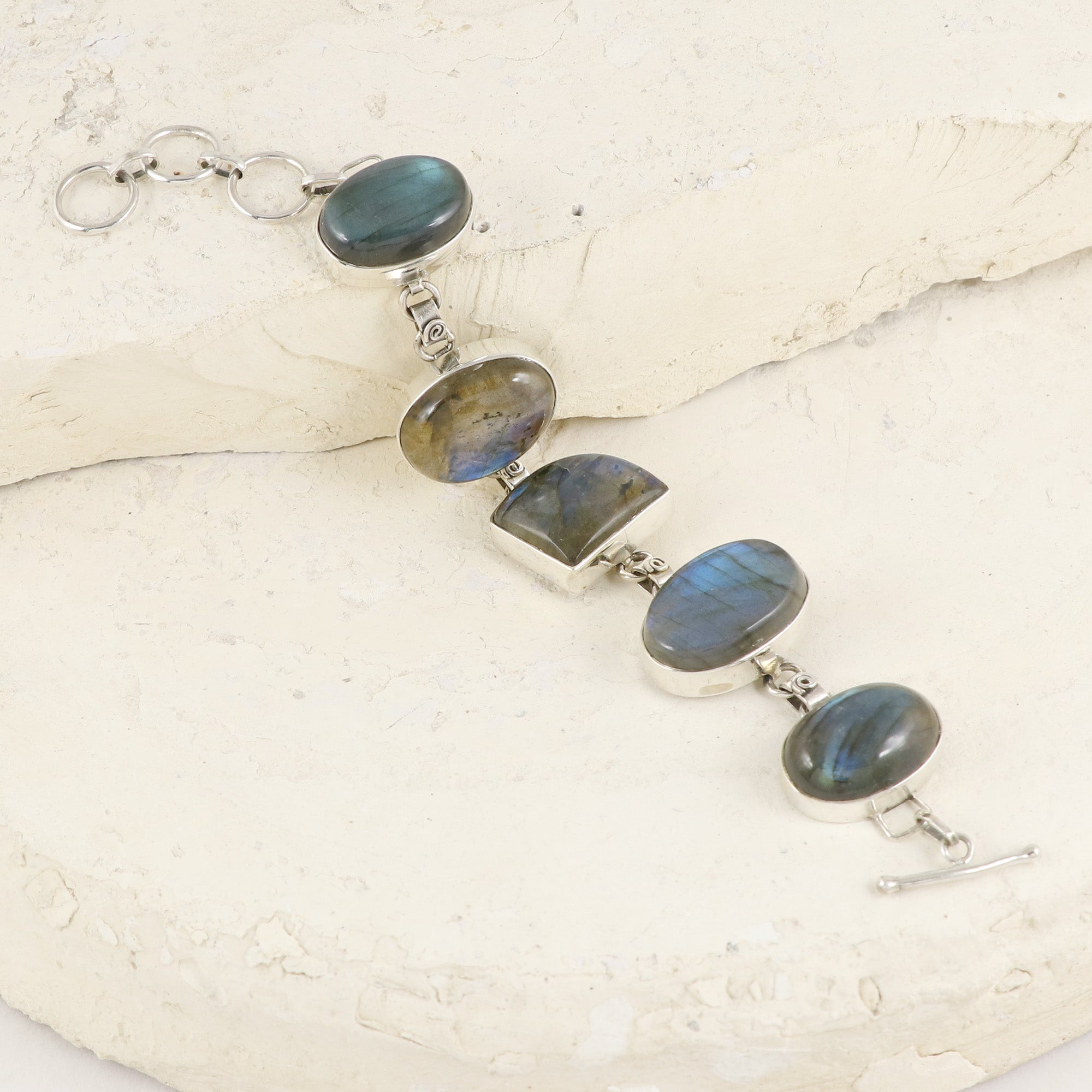Natural Labradorite Sterling Silver Bracelet