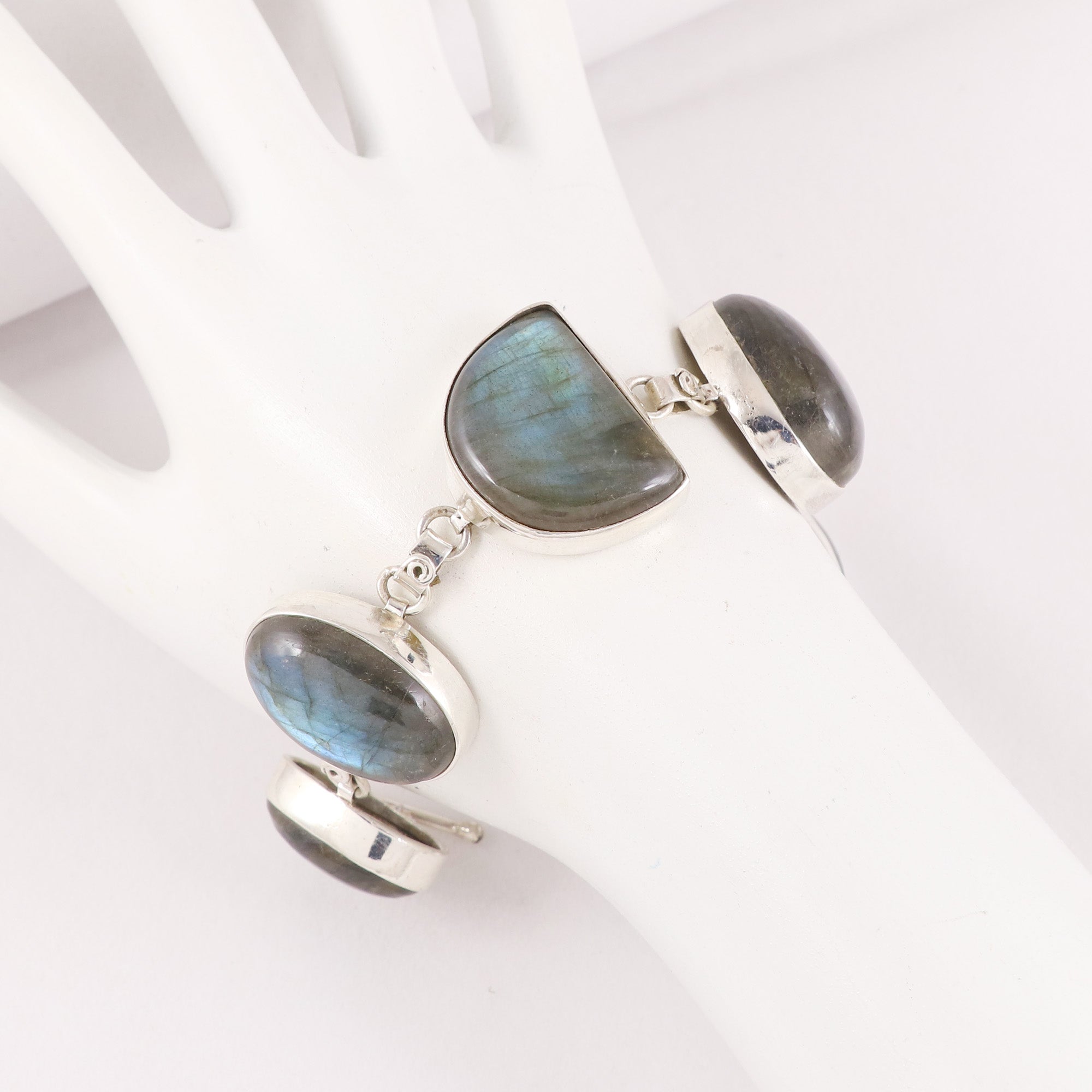 Natural Labradorite Sterling Silver Bracelet
