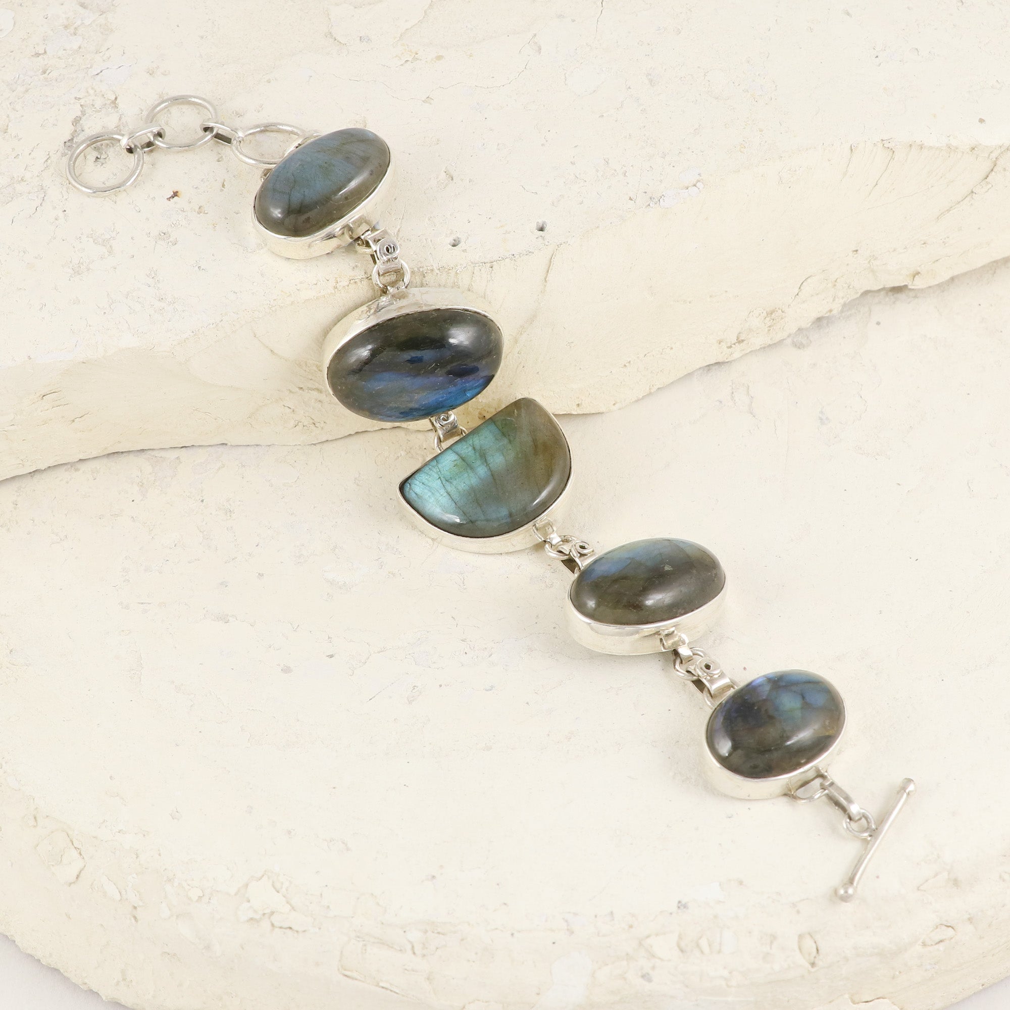 Natural Labradorite Sterling Silver Bracelet
