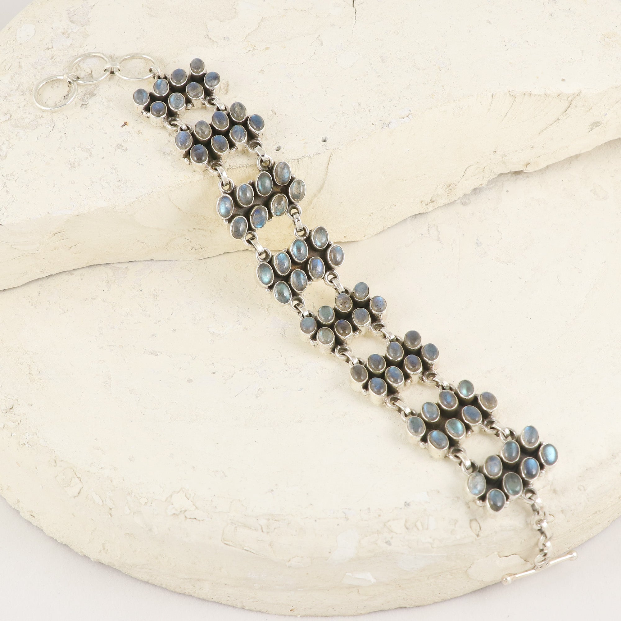 Natural Labradorite Sterling Silver Bracelet