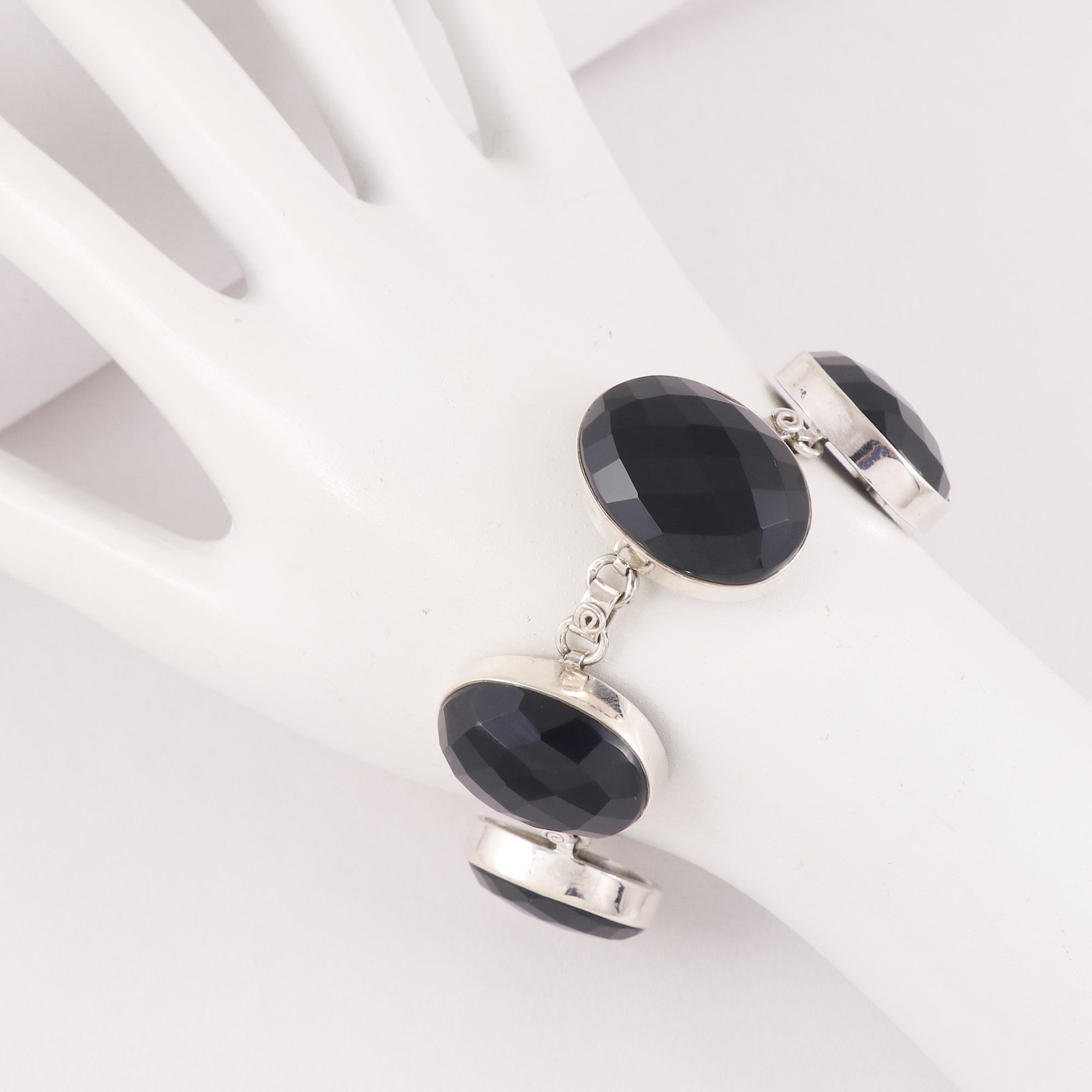 Natural Black Onyx Sterling Silver 925 Bracelet
