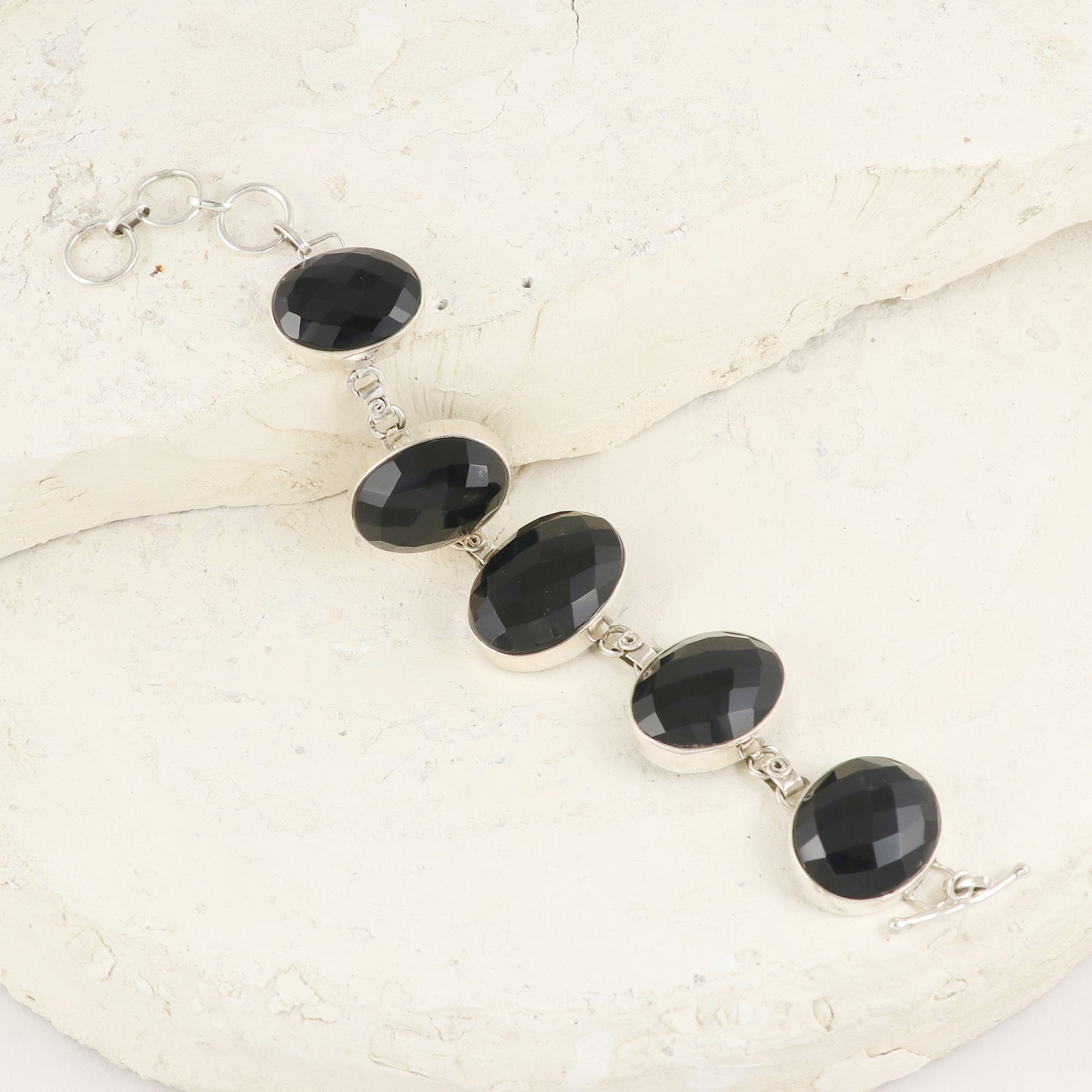Natural Black Onyx Sterling Silver 925 Bracelet