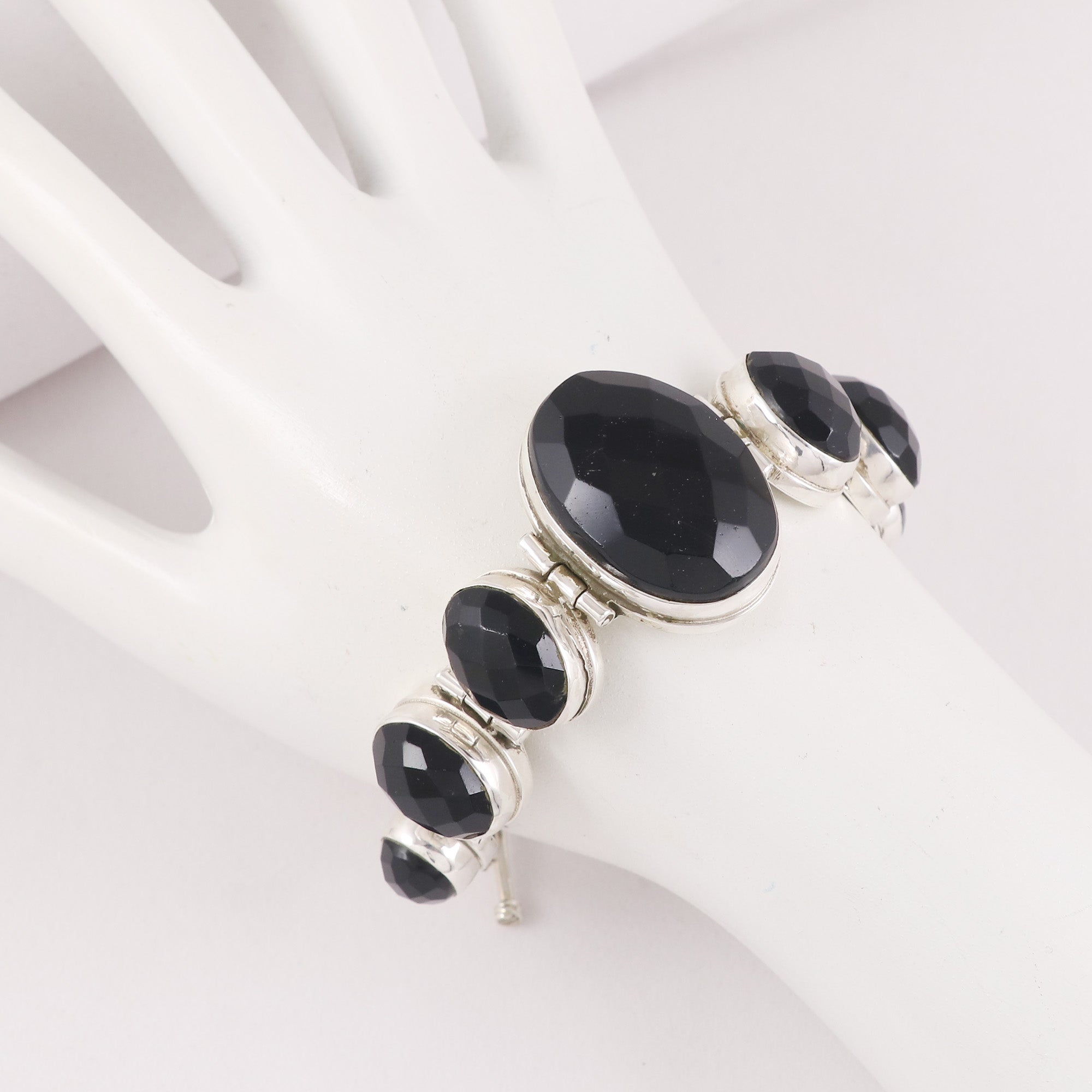 Natural Black Onyx Sterling Silver 925 Bracelet