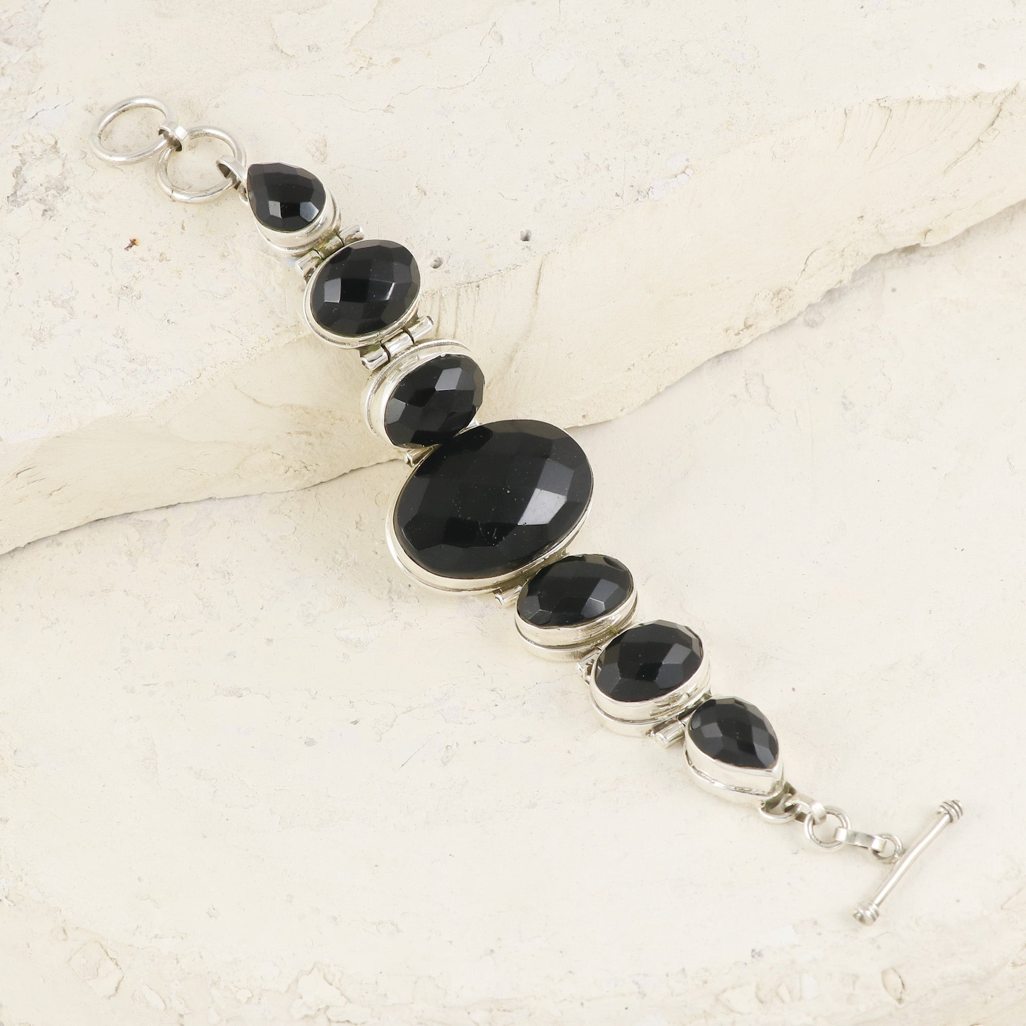 Natural Black Onyx Sterling Silver 925 Bracelet