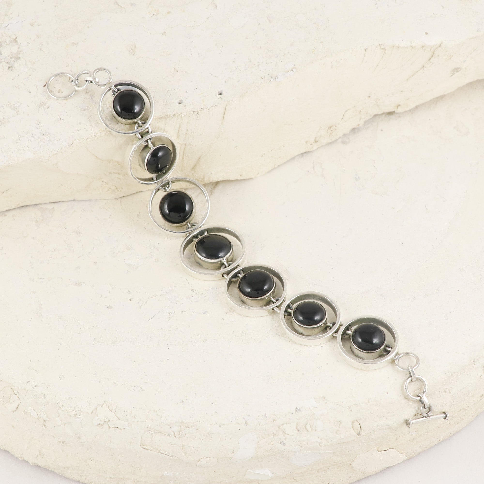 Natural Black Onyx Sterling Silver 925 Bracelet