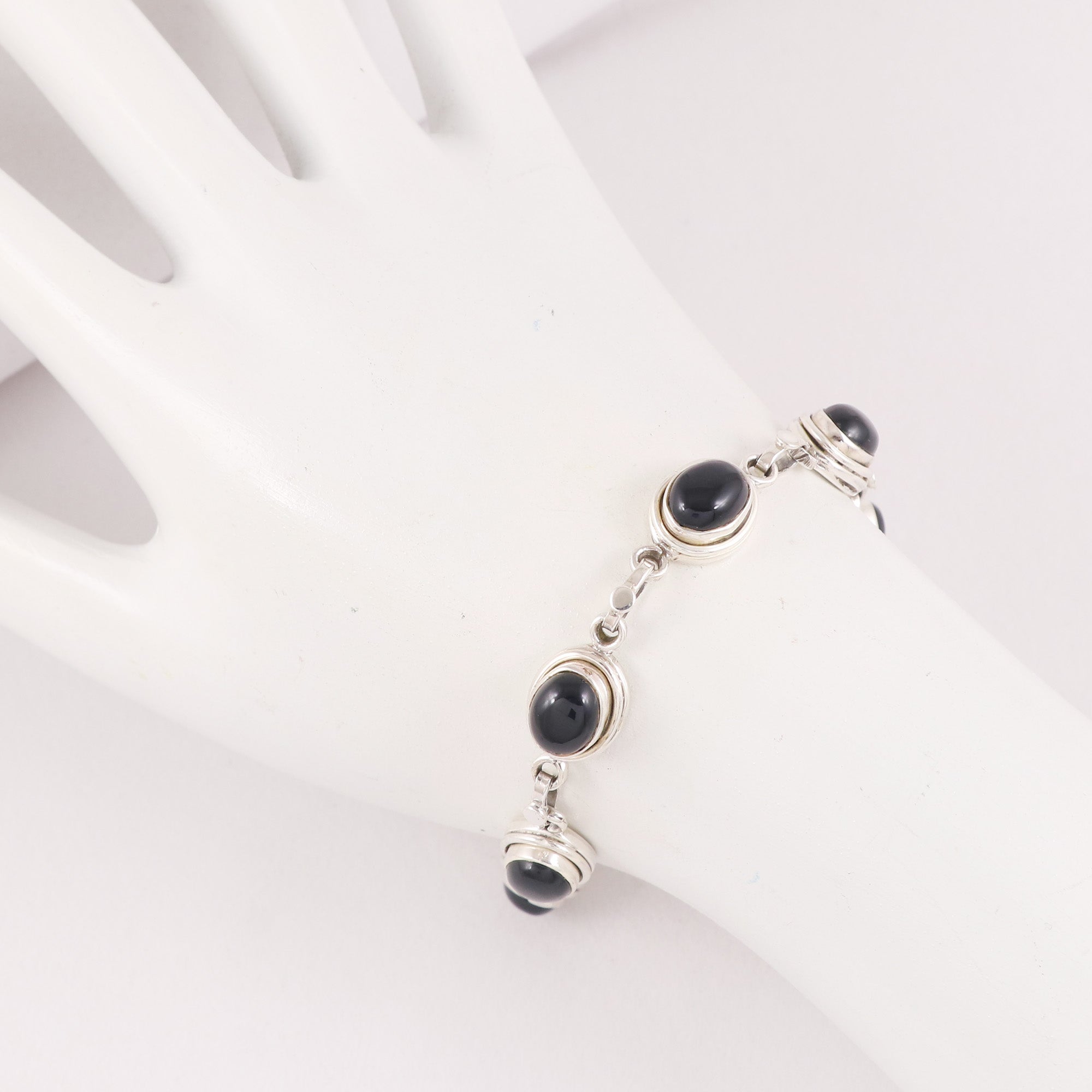 Natural Black Onyx Sterling Silver 925 Bracelet