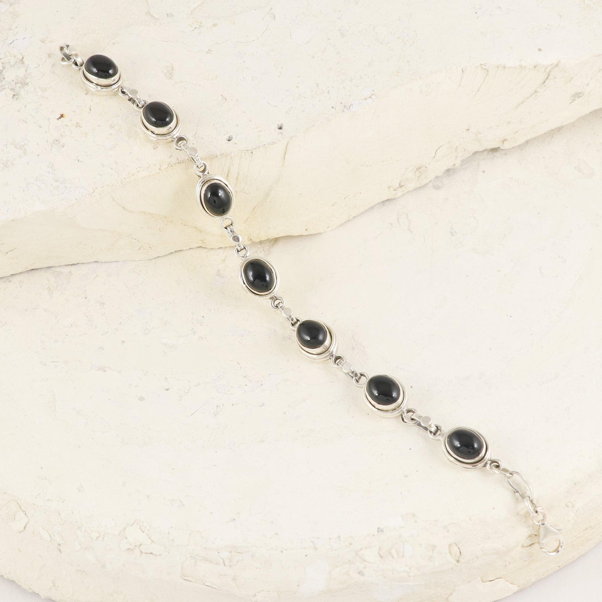 Natural Black Onyx Sterling Silver 925 Bracelet