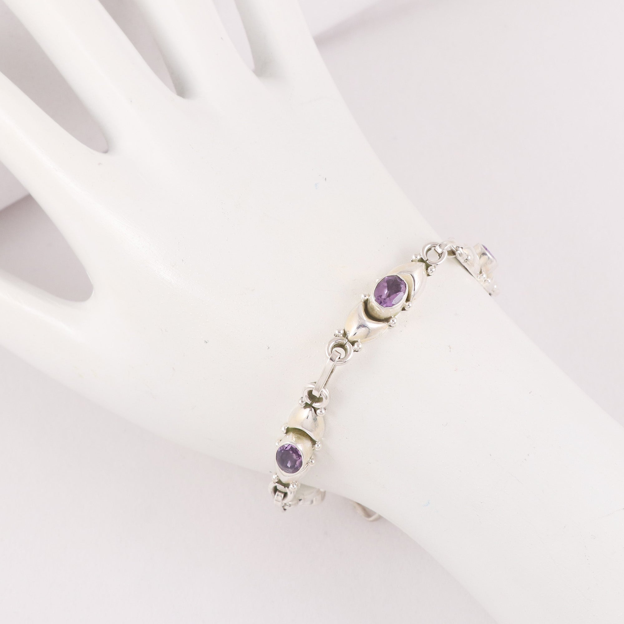 Natural Amethyst Sterling Silver 925 Bracelet