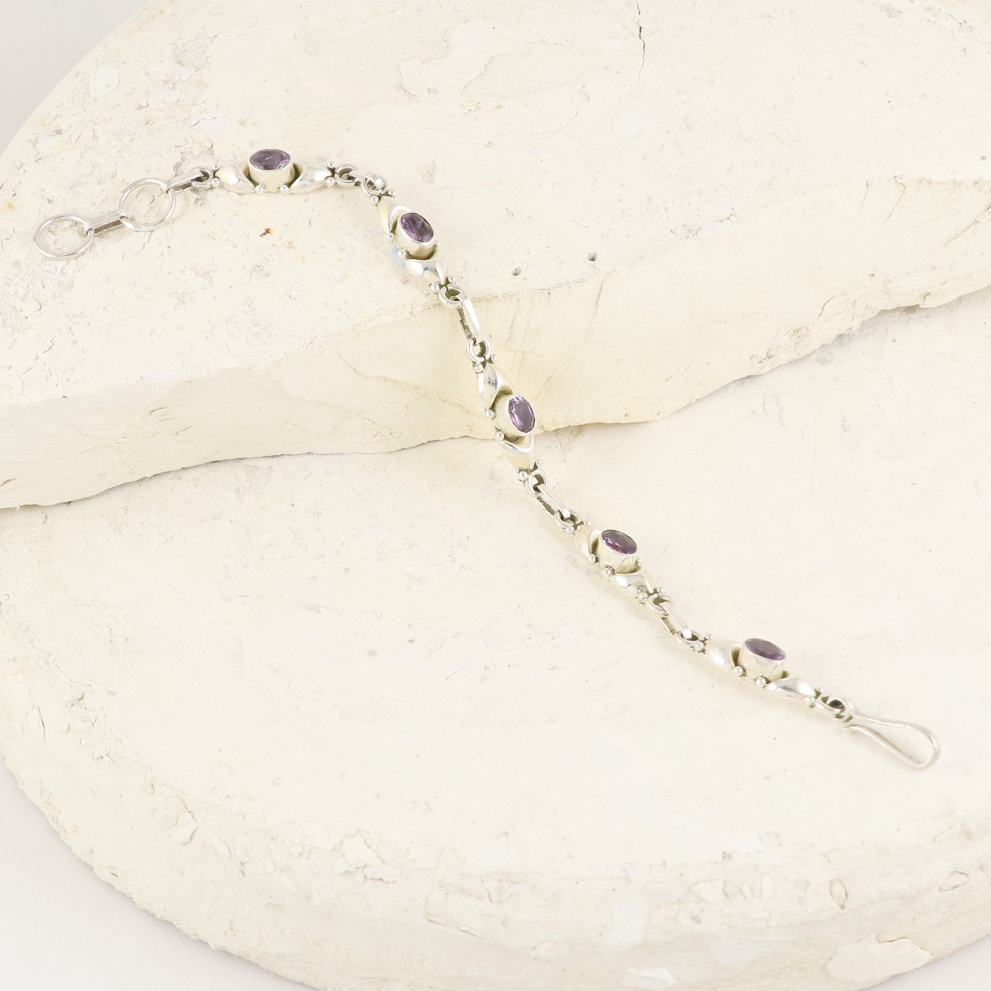 Natural Amethyst Sterling Silver 925 Bracelet