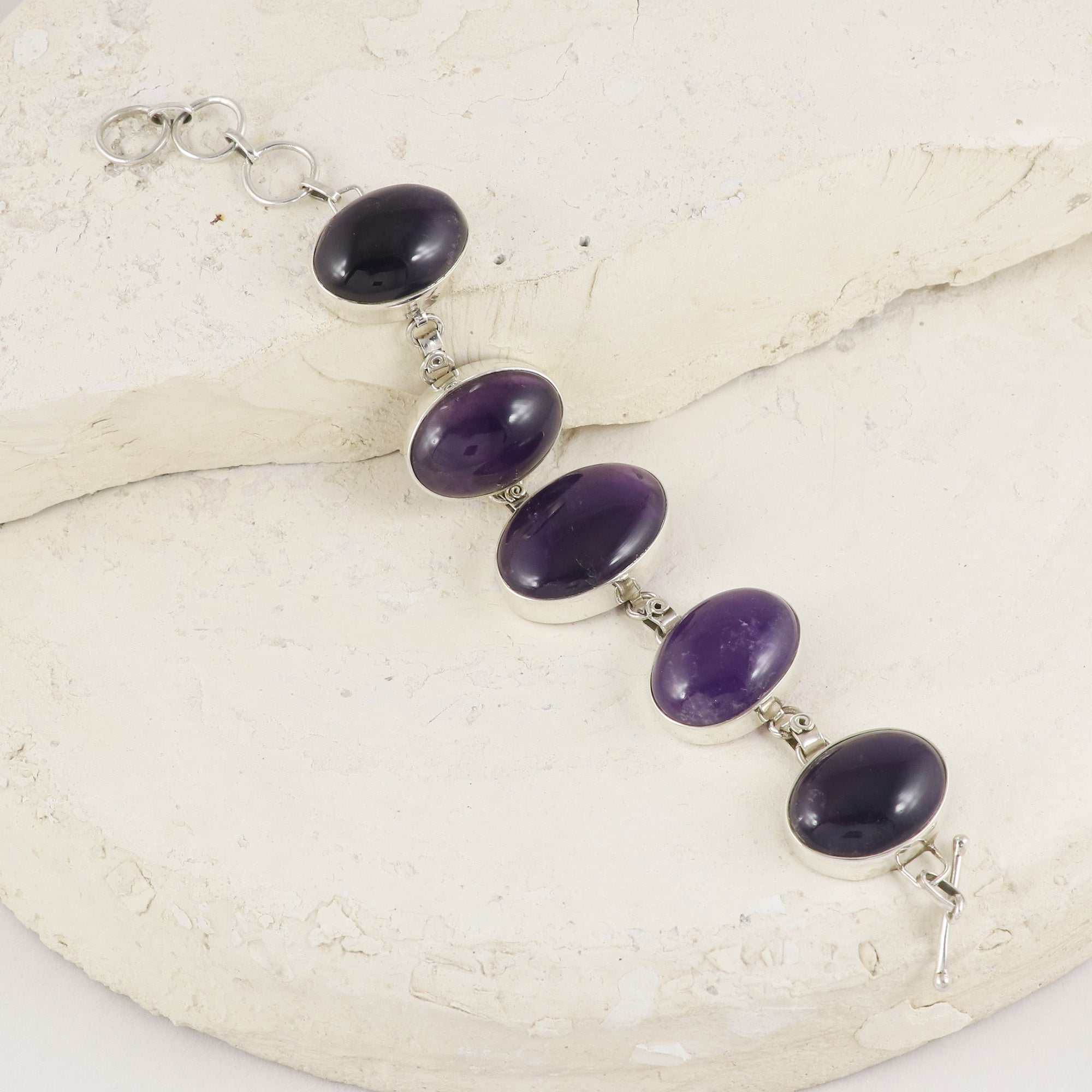 Natural Amethyst Sterling Silver 925 Bracelet
