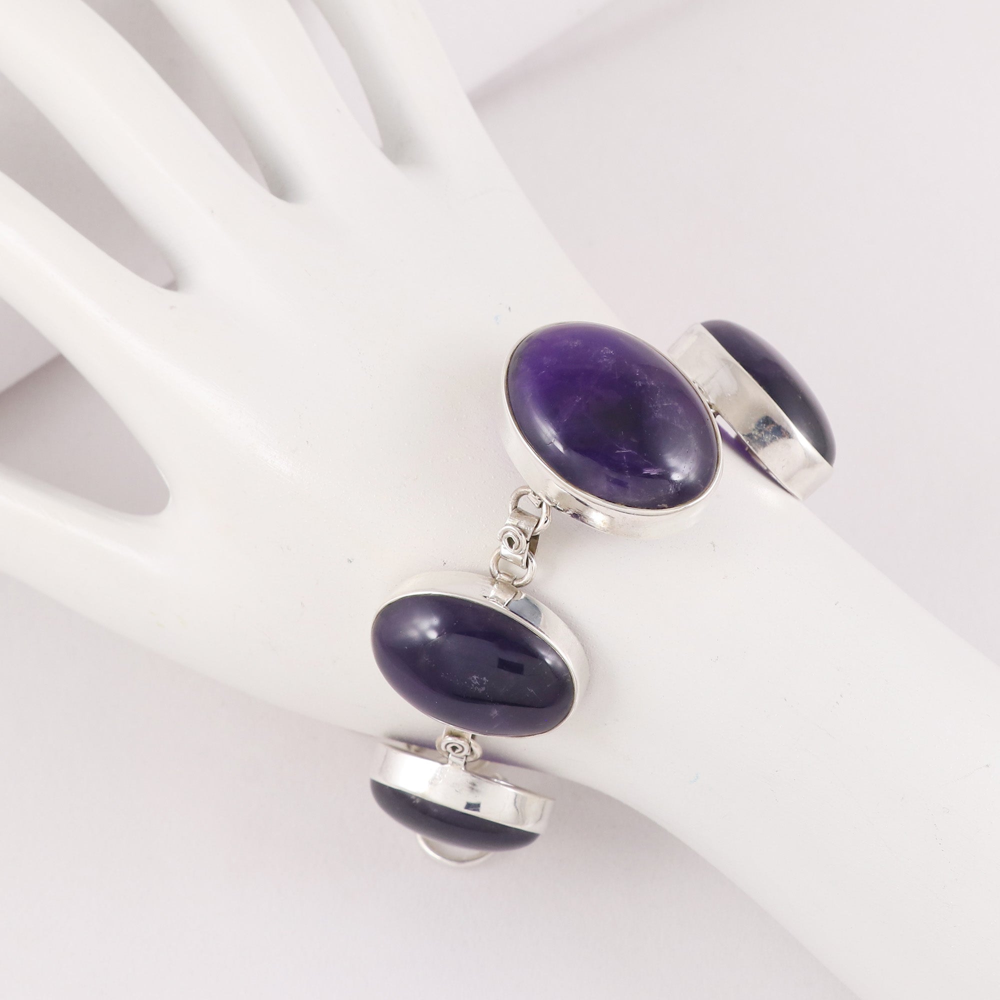 Natural Amethyst Sterling Silver 925 Bracelet