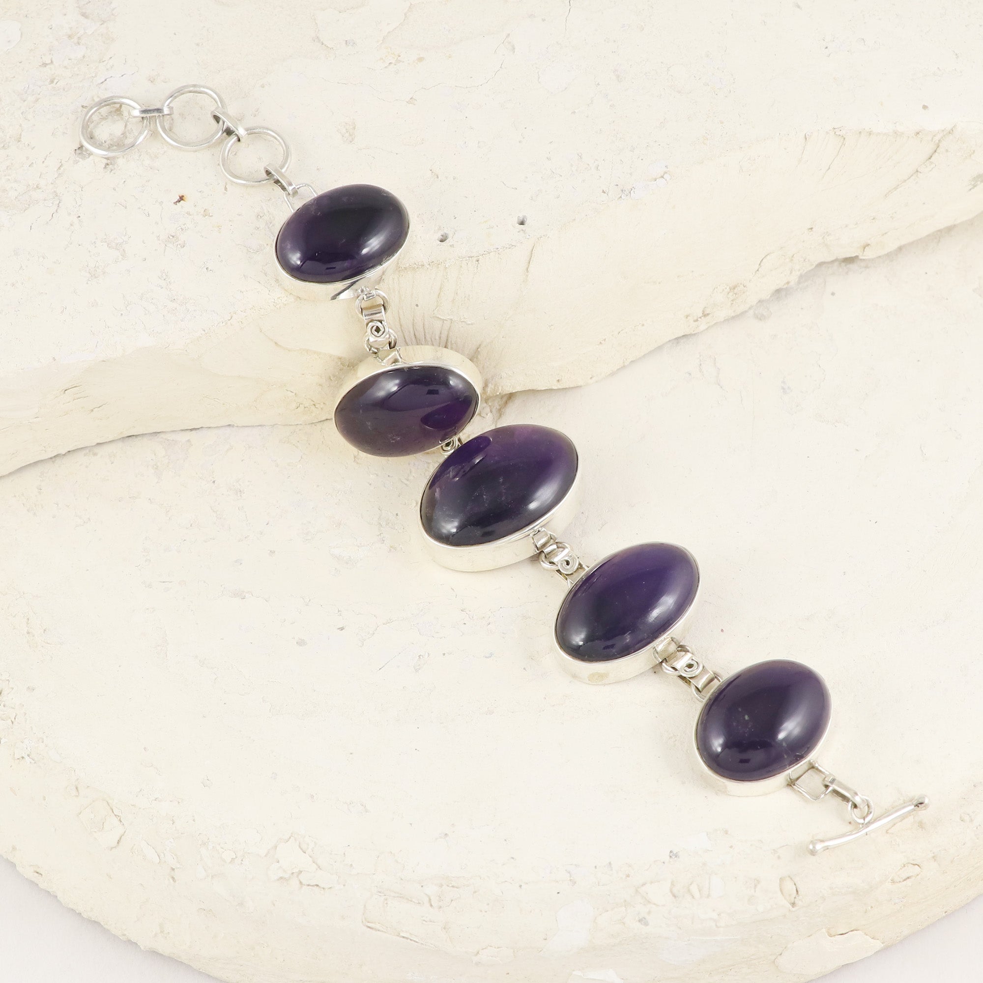 Natural Amethyst Sterling Silver 925 Bracelet