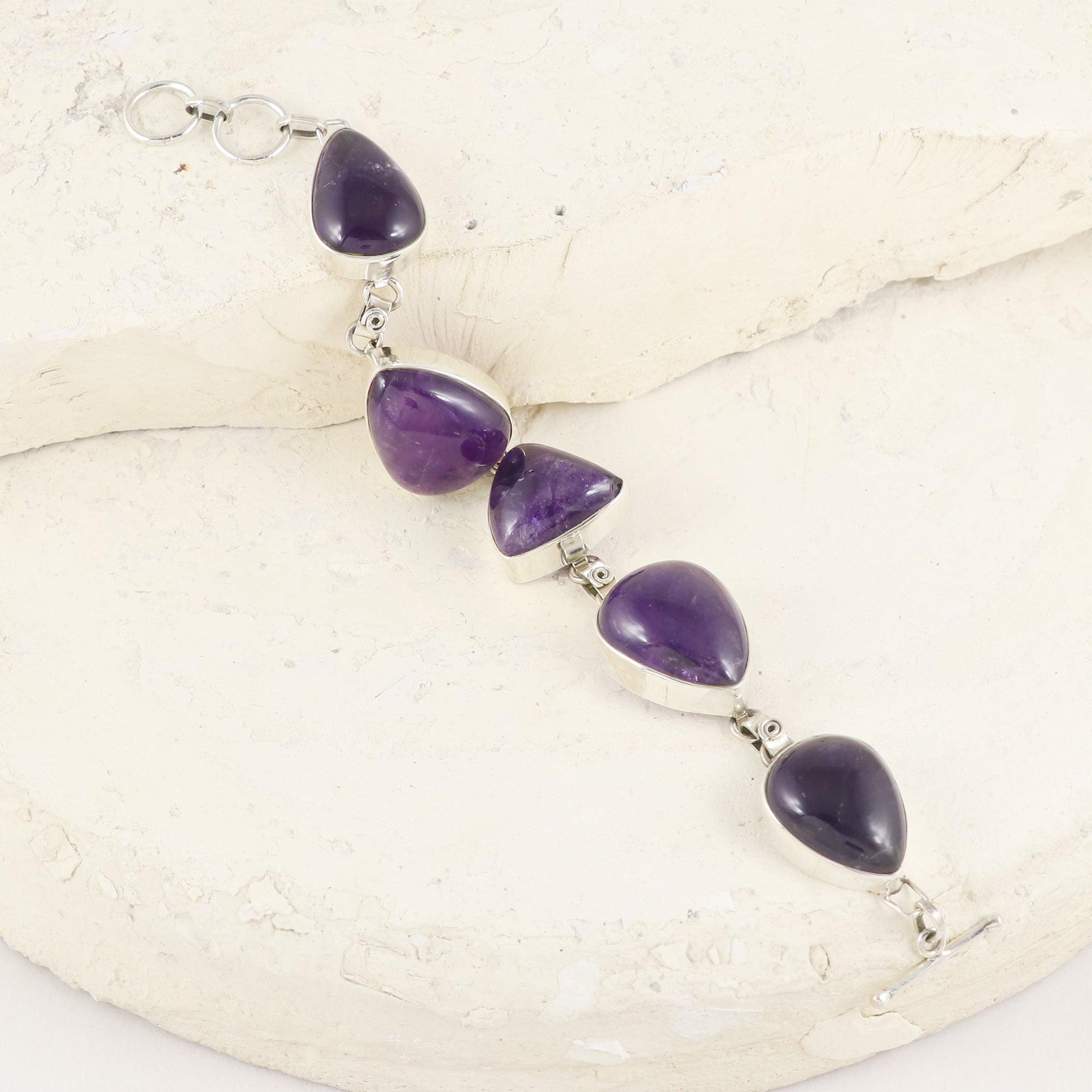 Natural Amethyst Sterling Silver 925 Bracelet