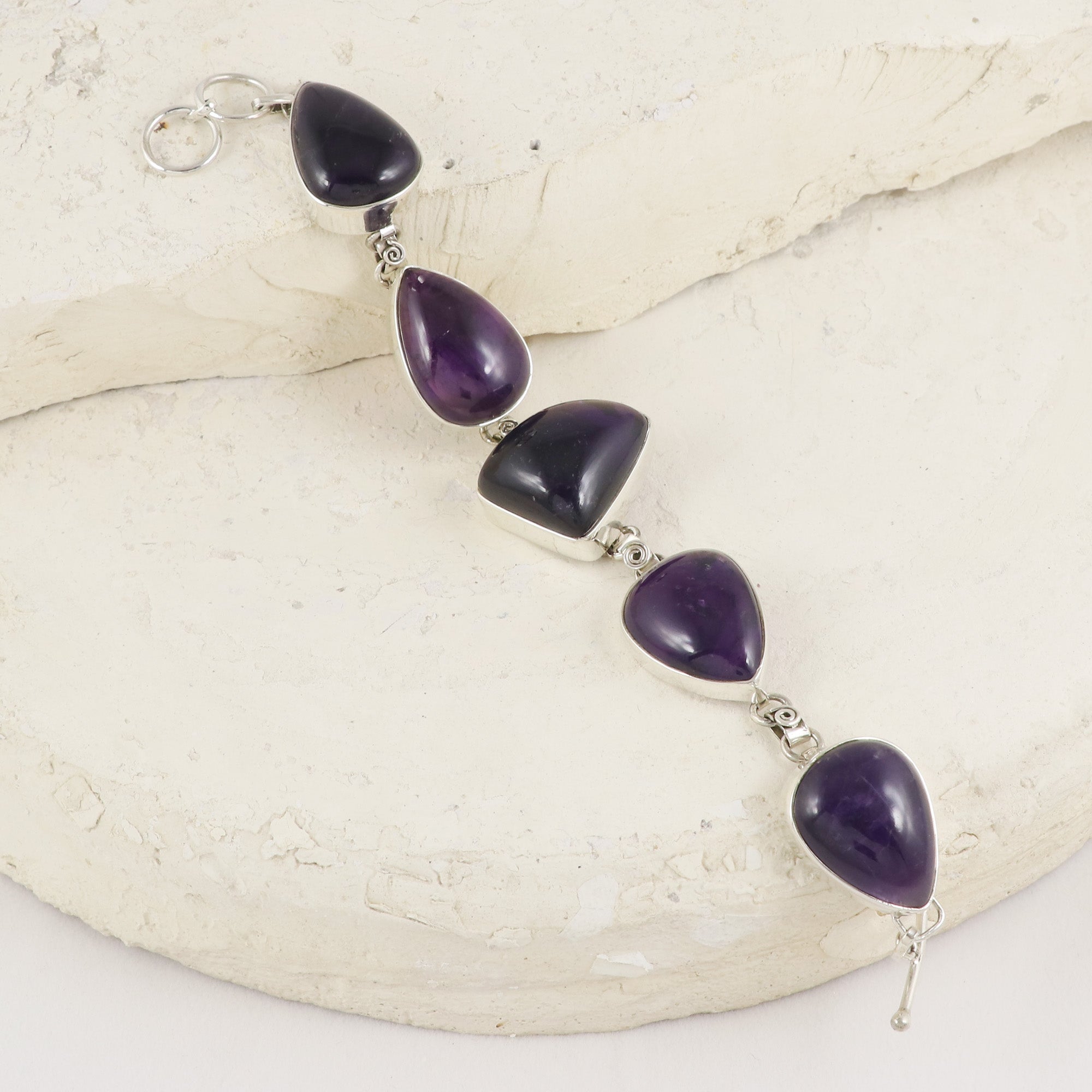 Natural Amethyst Sterling Silver 925 Bracelet
