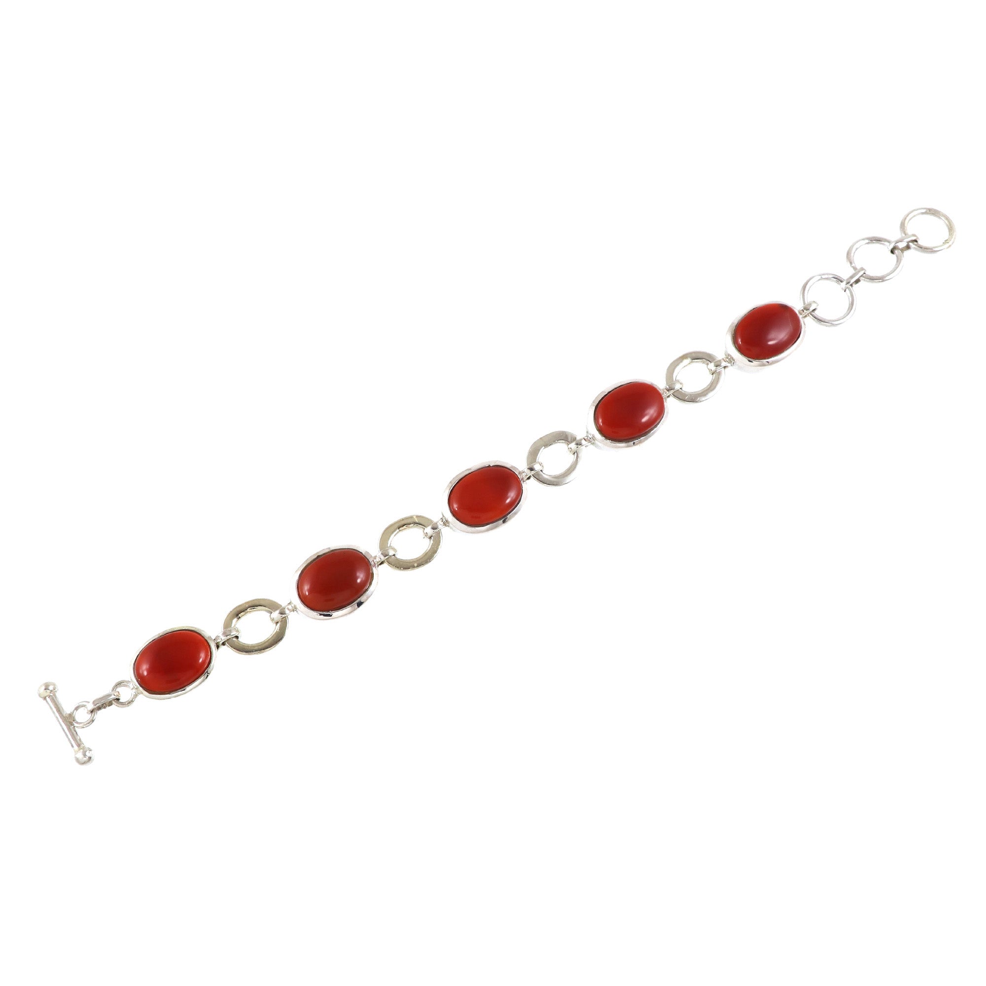 Natural Red Onyx Sterling Silver 925 Bracelet